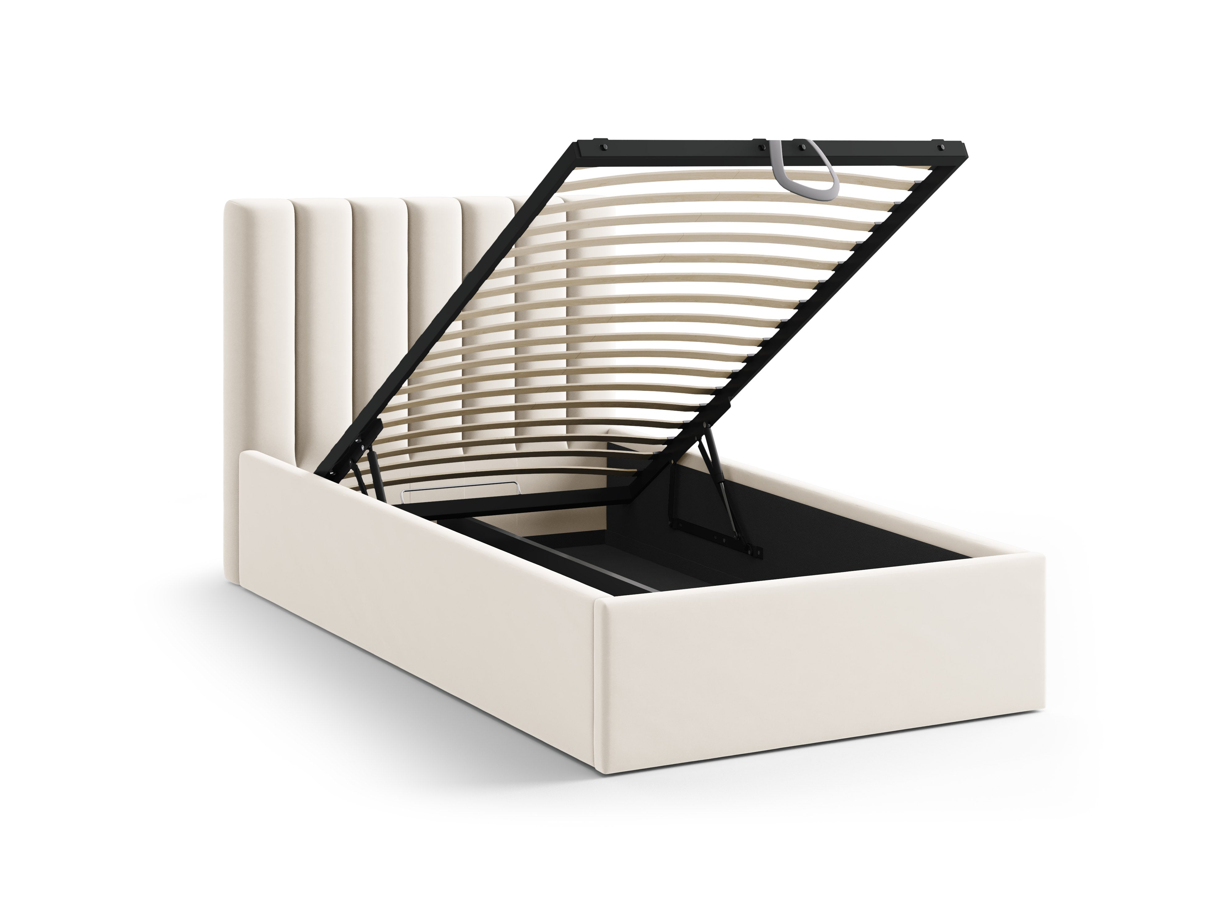 enkel velours bed met opbergruimte voor beddengoed ALLISON lichtbeige
