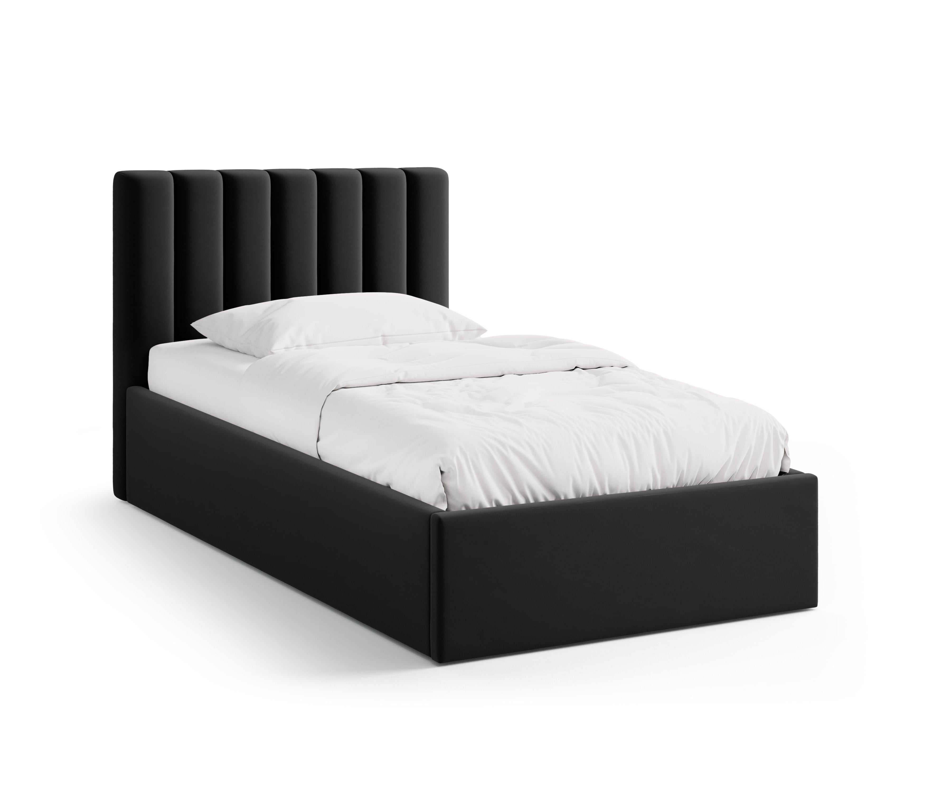 Enkel velours bed met opbergruimte voor beddengoed ALLISON zwart