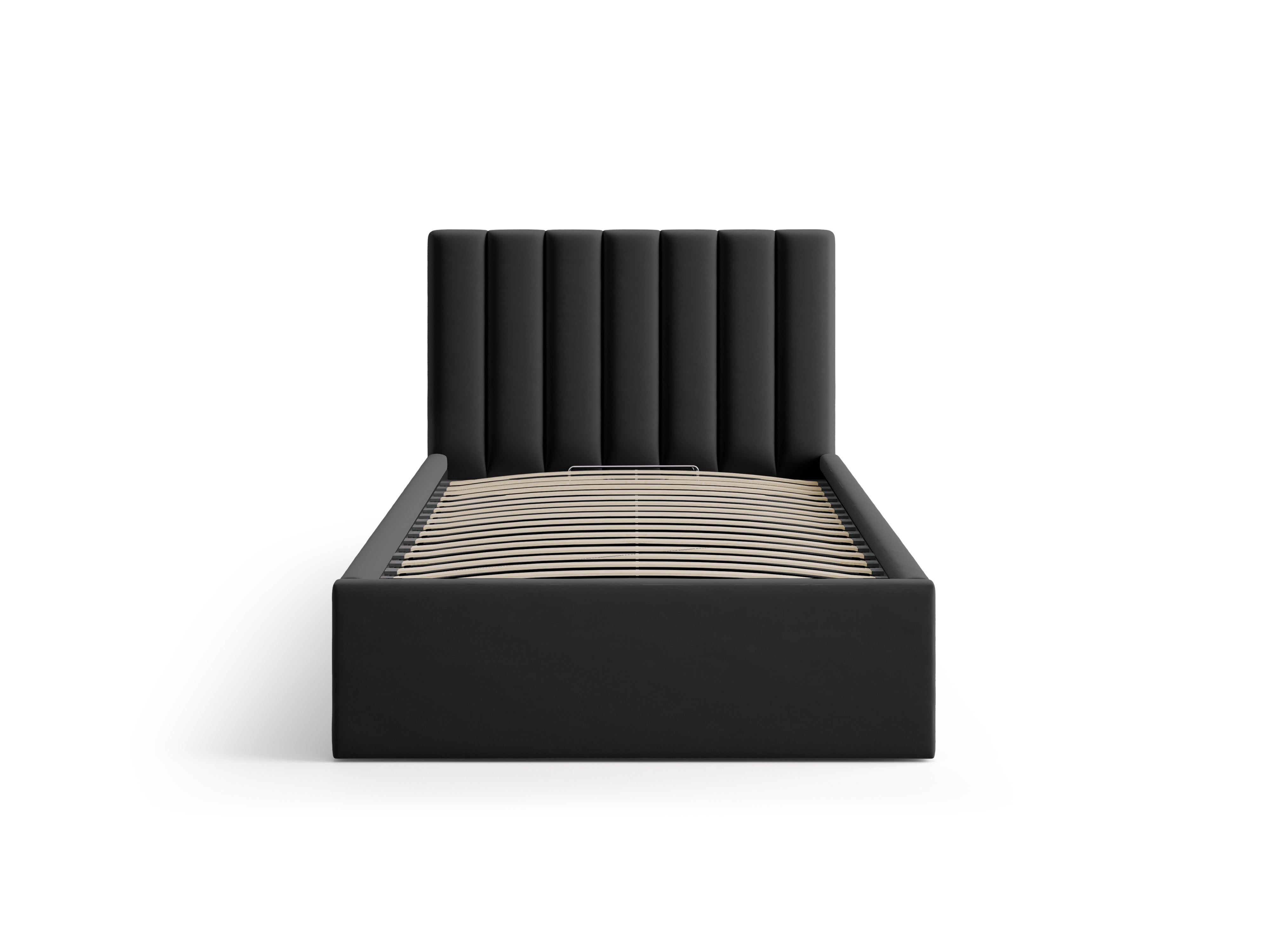 Enkel velours bed met opbergruimte voor beddengoed ALLISON zwart