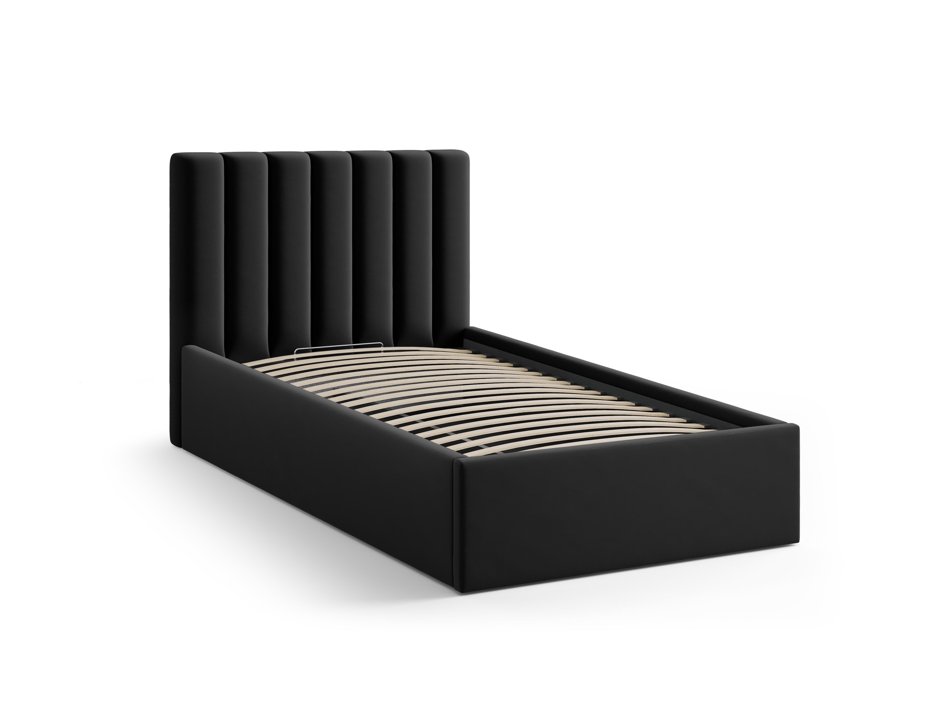 Enkel velours bed met opbergruimte voor beddengoed ALLISON zwart