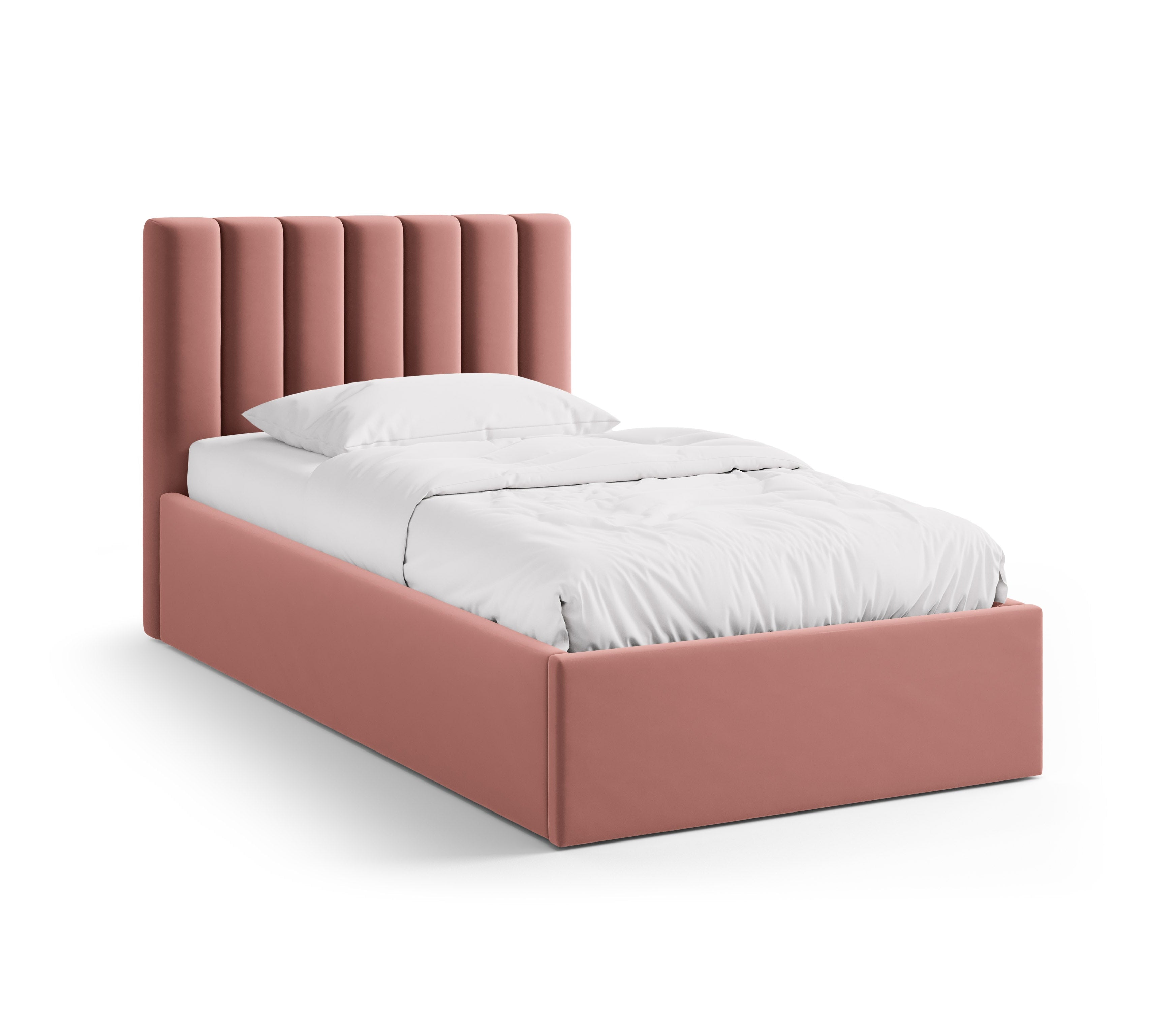 enkele fluwelen bed met opbergruimte voor beddengoed ALLISON roze