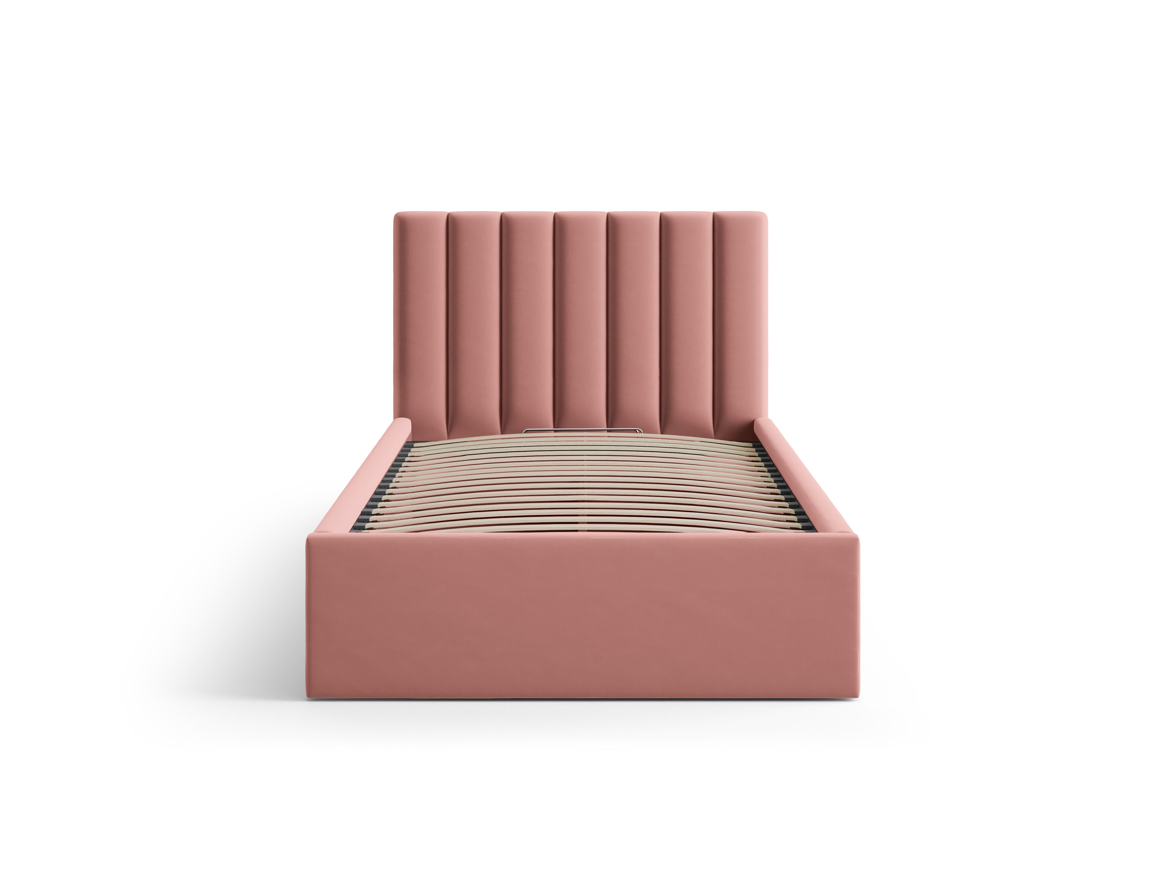 enkele fluwelen bed met opbergruimte voor beddengoed ALLISON roze