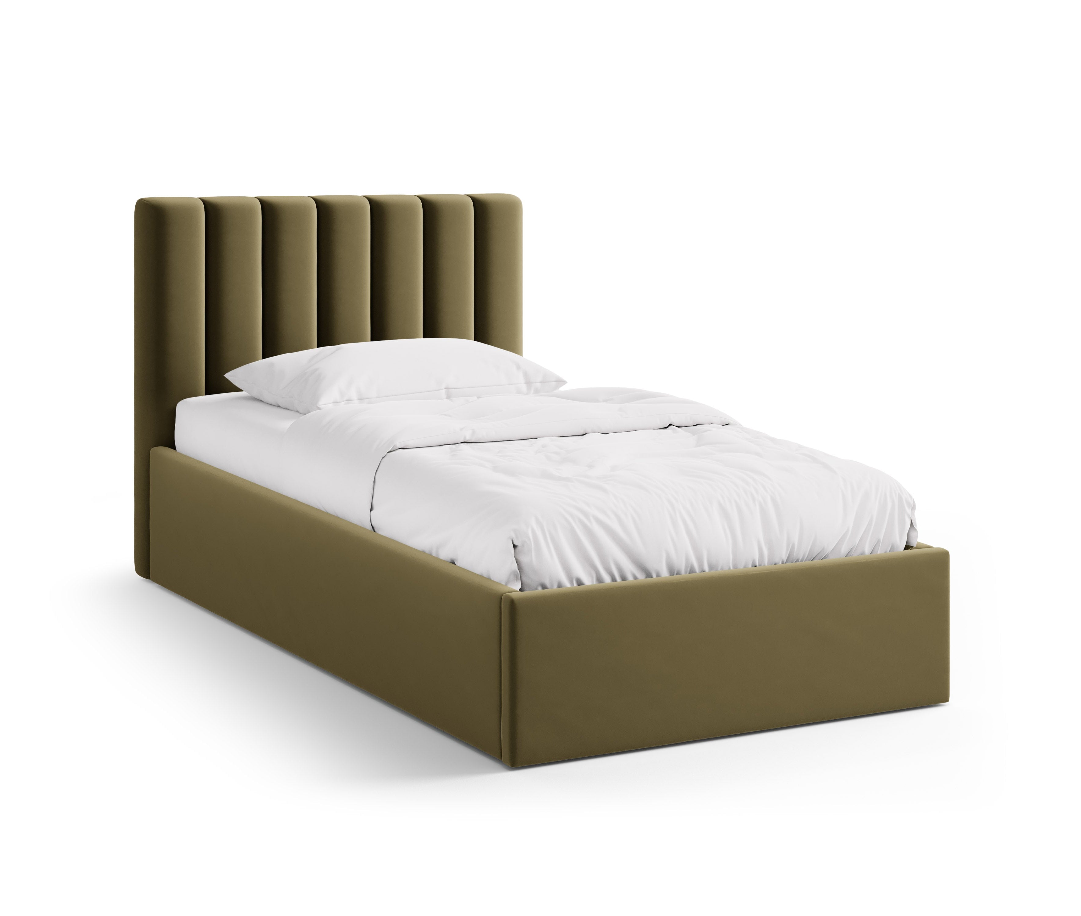 enkele fluwelen bed met opbergruimte voor beddengoed ALLISON groen