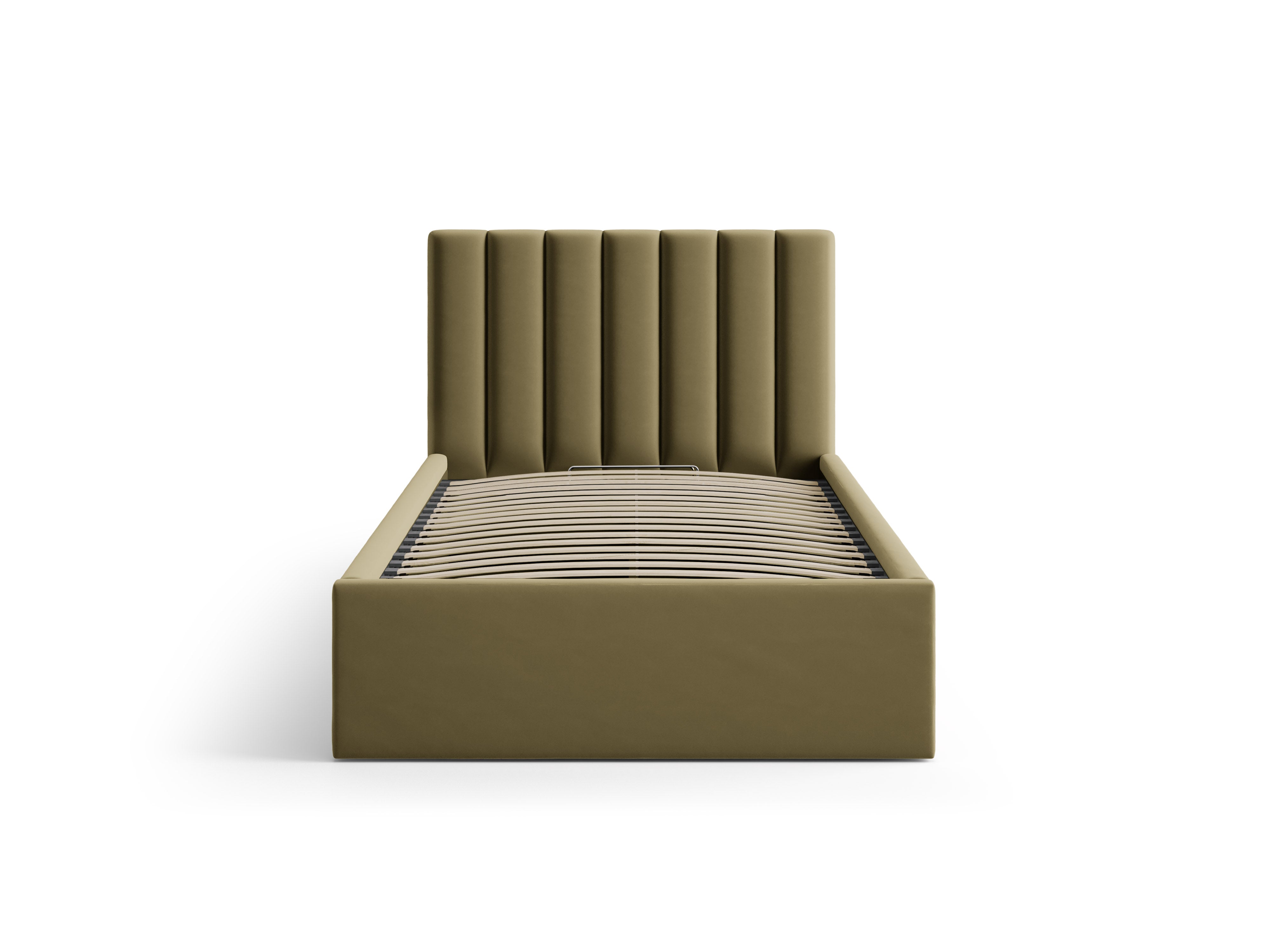 enkele fluwelen bed met opbergruimte voor beddengoed ALLISON groen