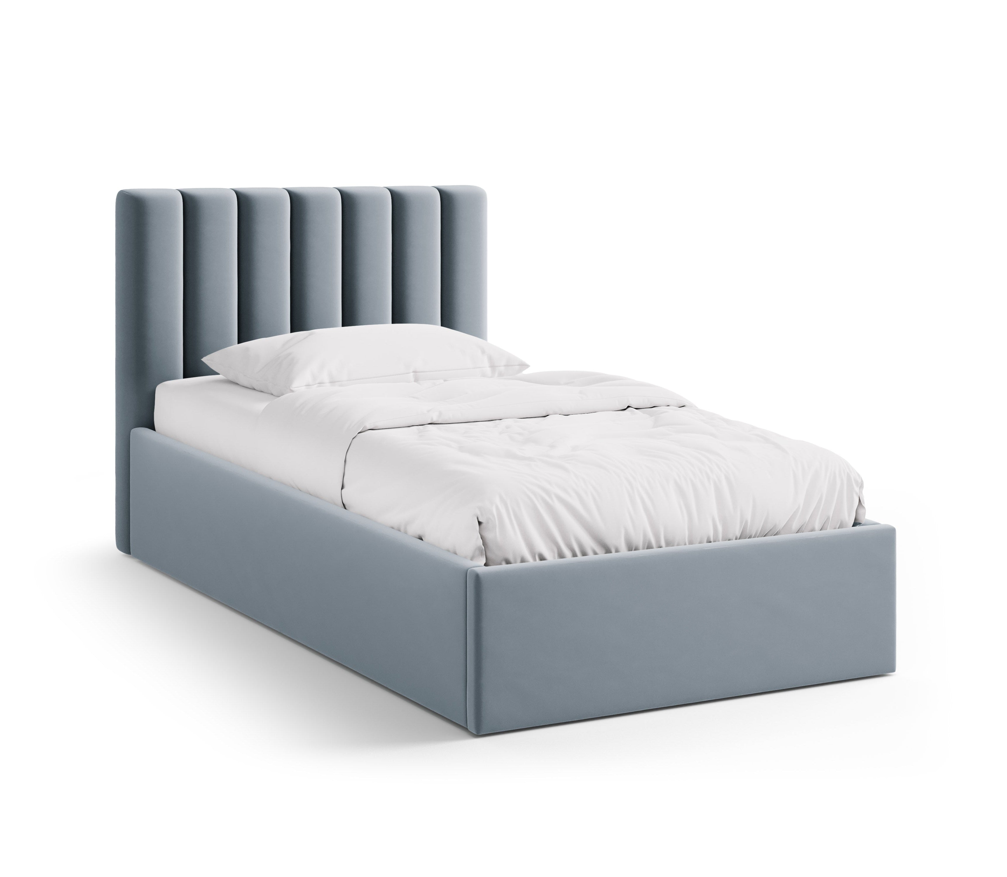enkel velours bed met opbergruimte voor beddengoed ALLISON blauw