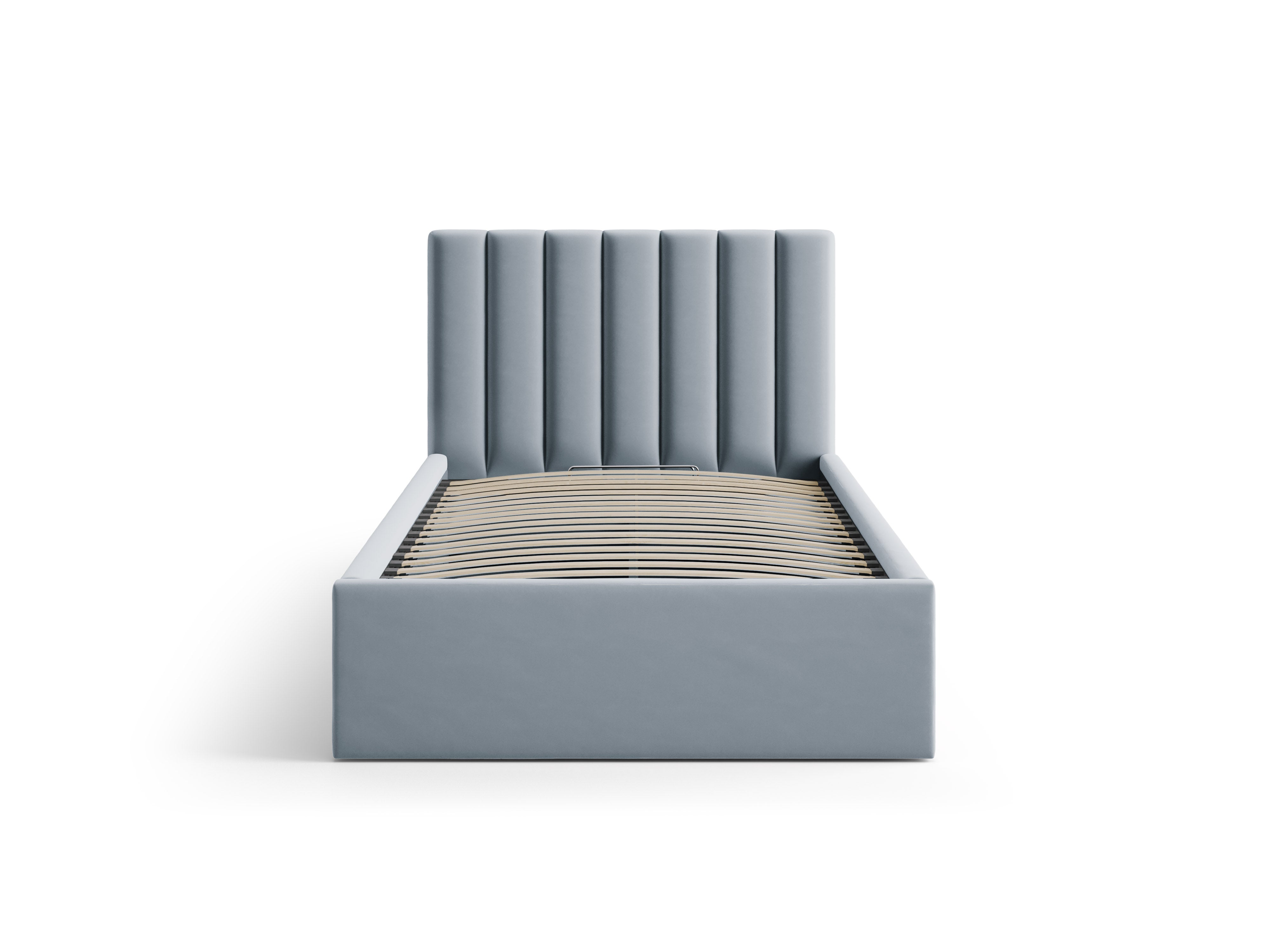enkel velours bed met opbergruimte voor beddengoed ALLISON blauw