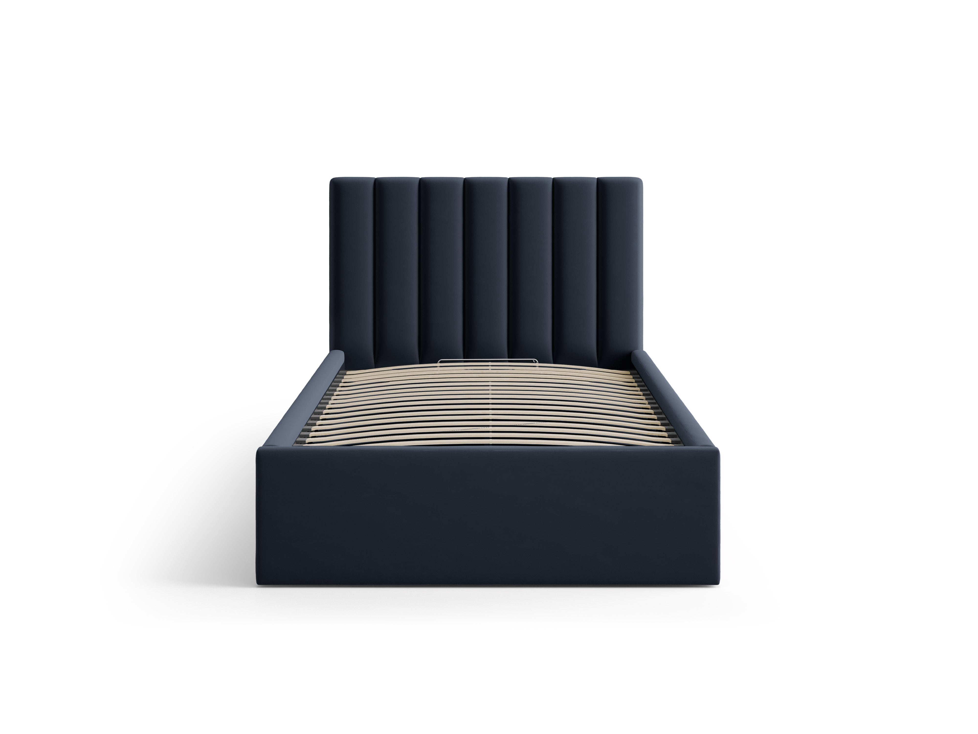 Enkel velours bed met opbergruimte voor beddengoed ALLISON marineblauw
