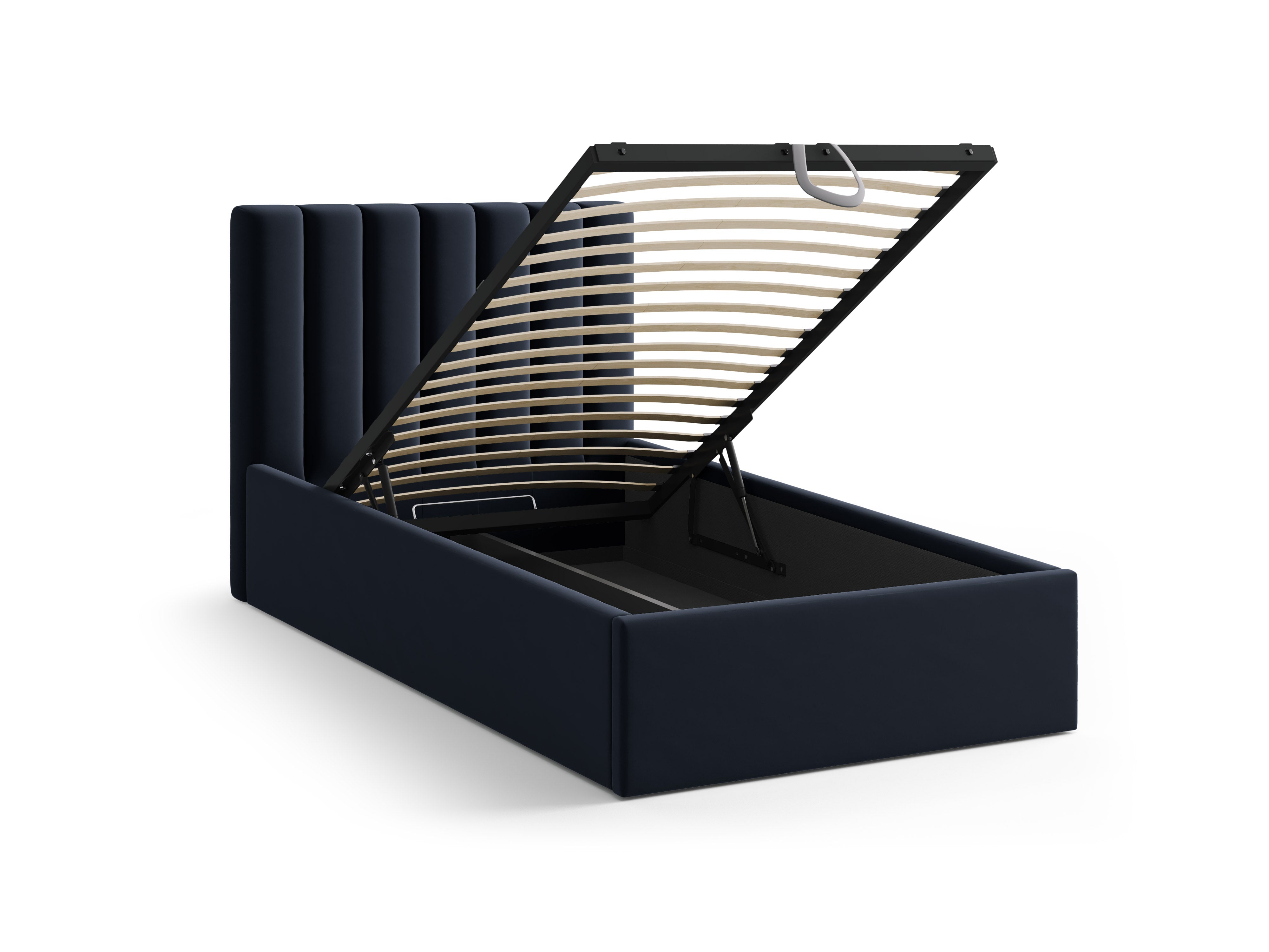 Enkel velours bed met opbergruimte voor beddengoed ALLISON marineblauw