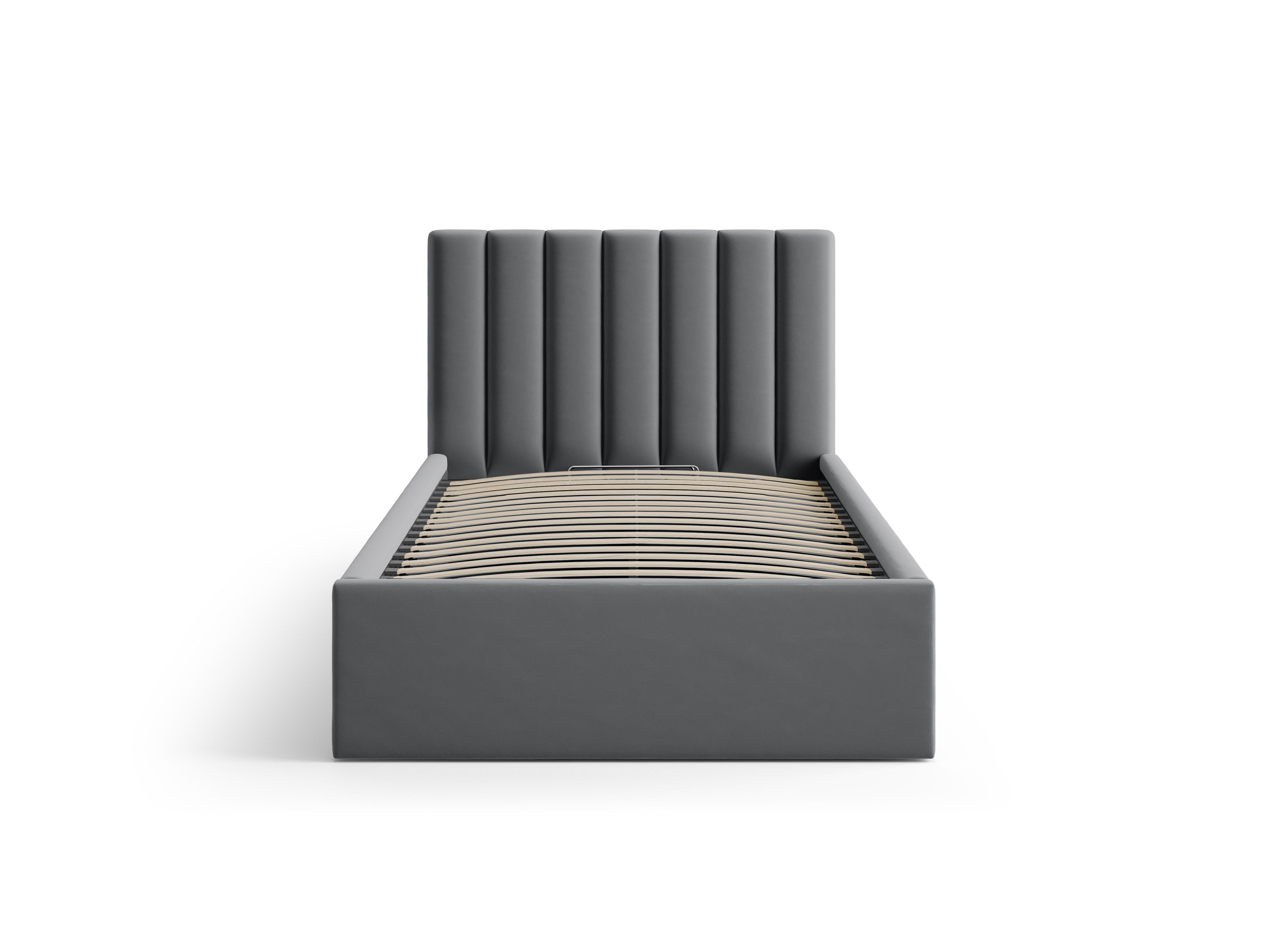 enkele fluwelen bed met opbergruimte voor beddengoed ALLISON grijs