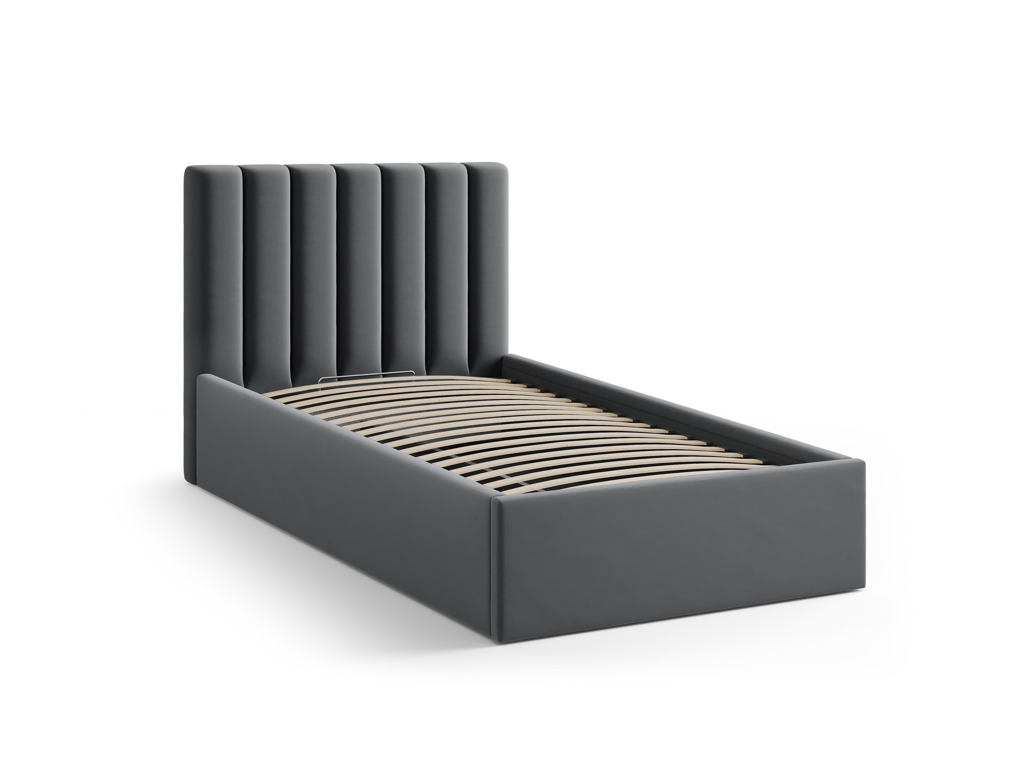 enkele fluwelen bed met opbergruimte voor beddengoed ALLISON grijs