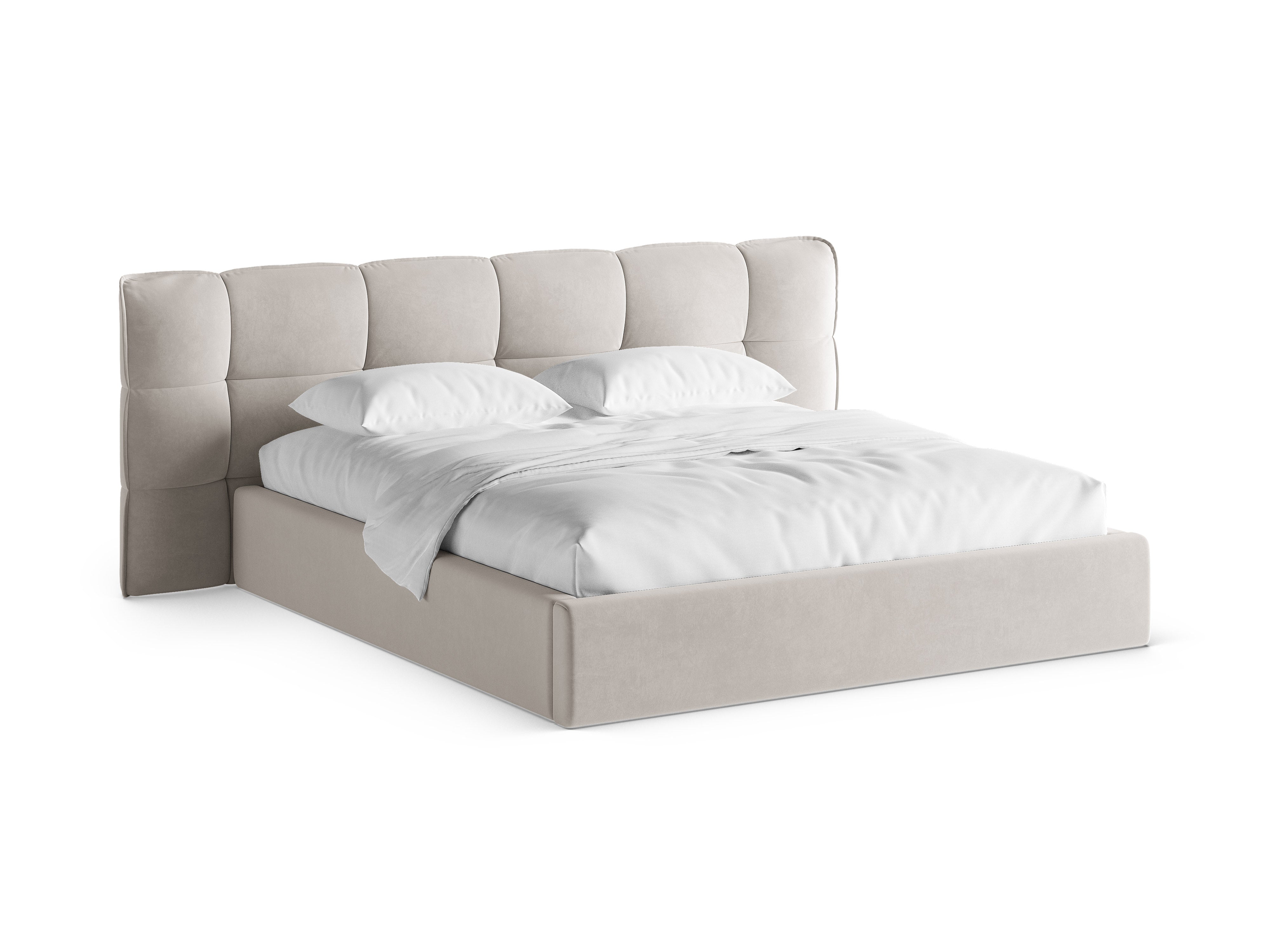 Velvet Bed with Storage ERIC Light Beige