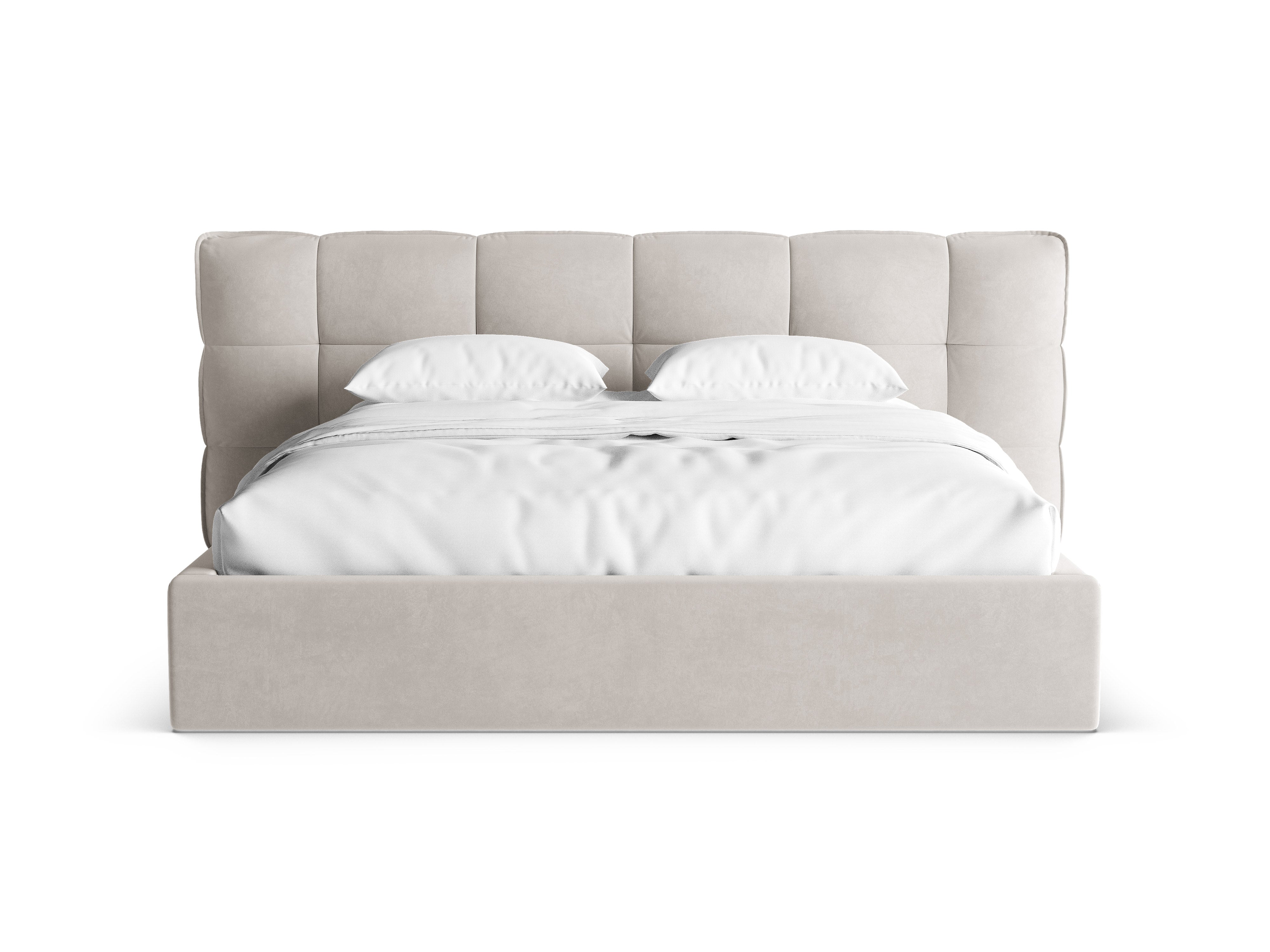 Velvet Bed with Storage ERIC Light Beige