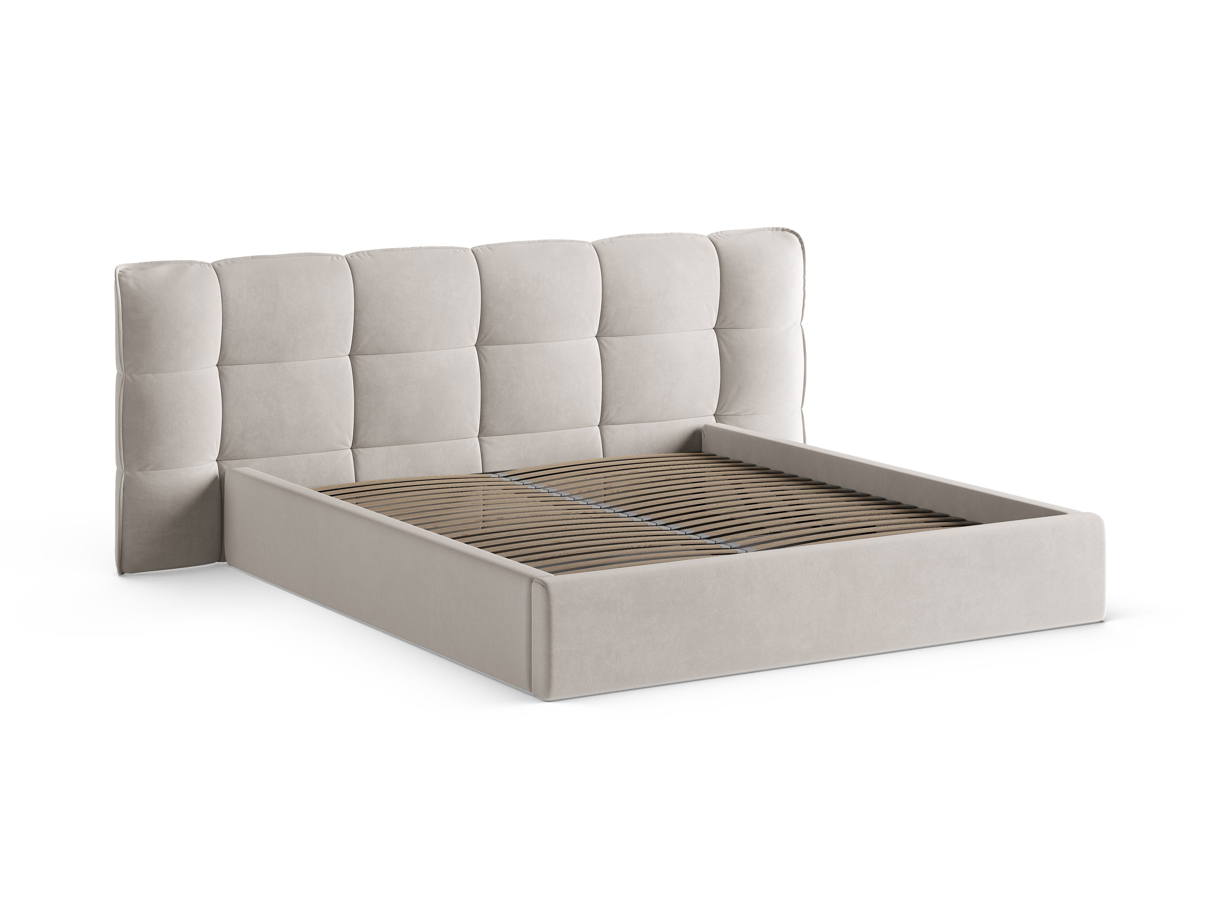 Velvet Bed with Storage ERIC Light Beige