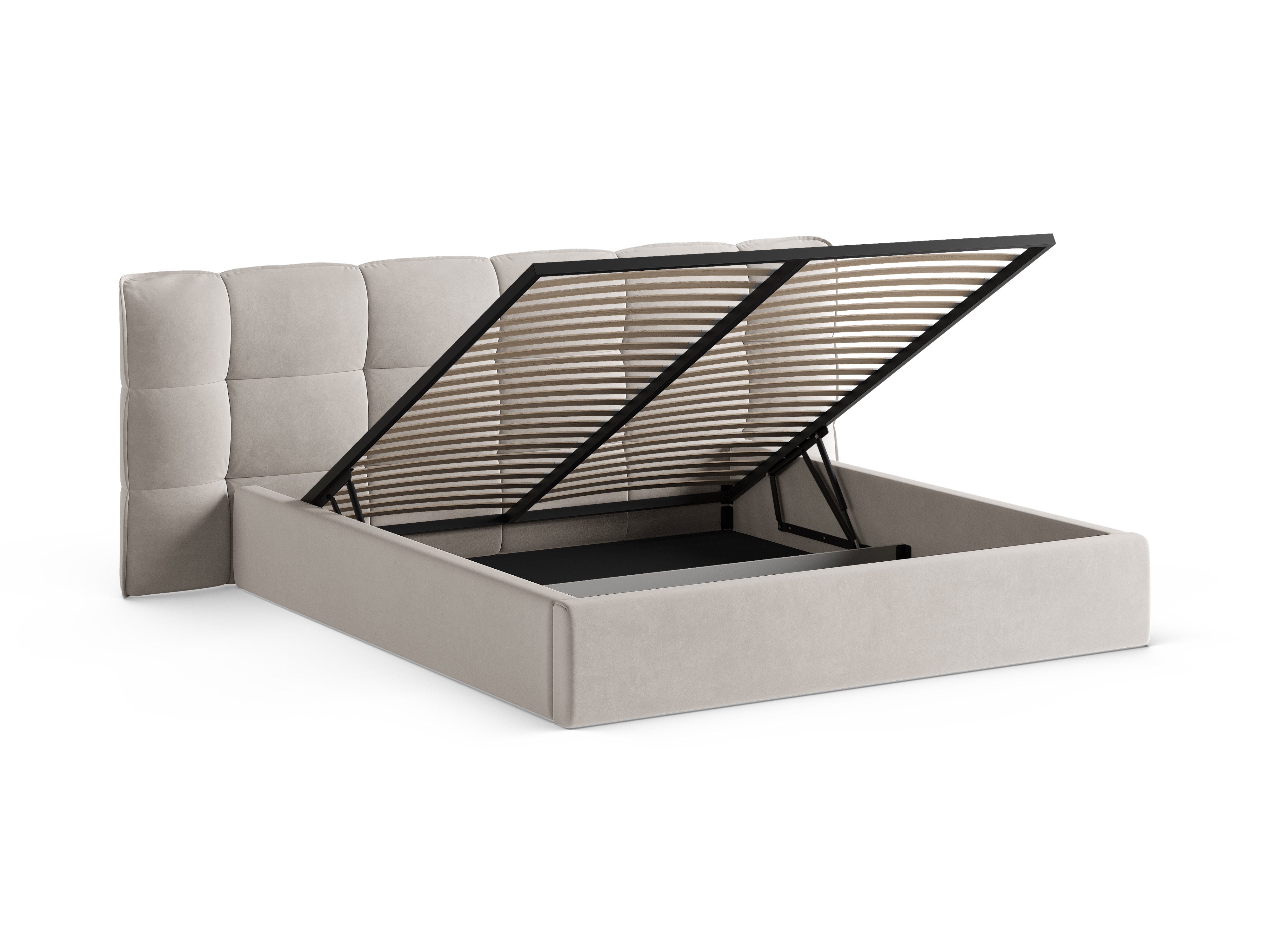 Velvet Bed with Storage ERIC Light Beige