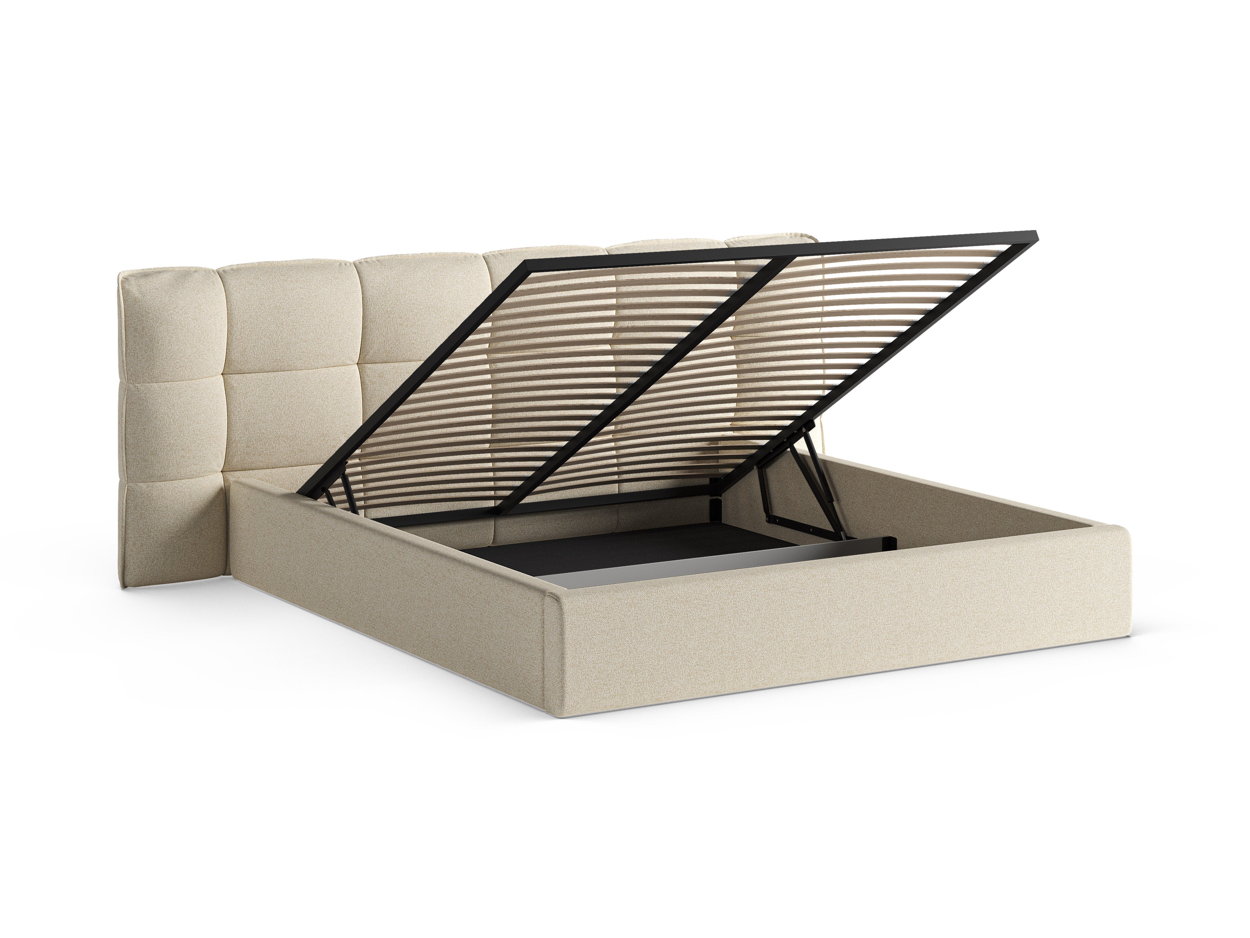ERIC bed with storage in light beige mélange