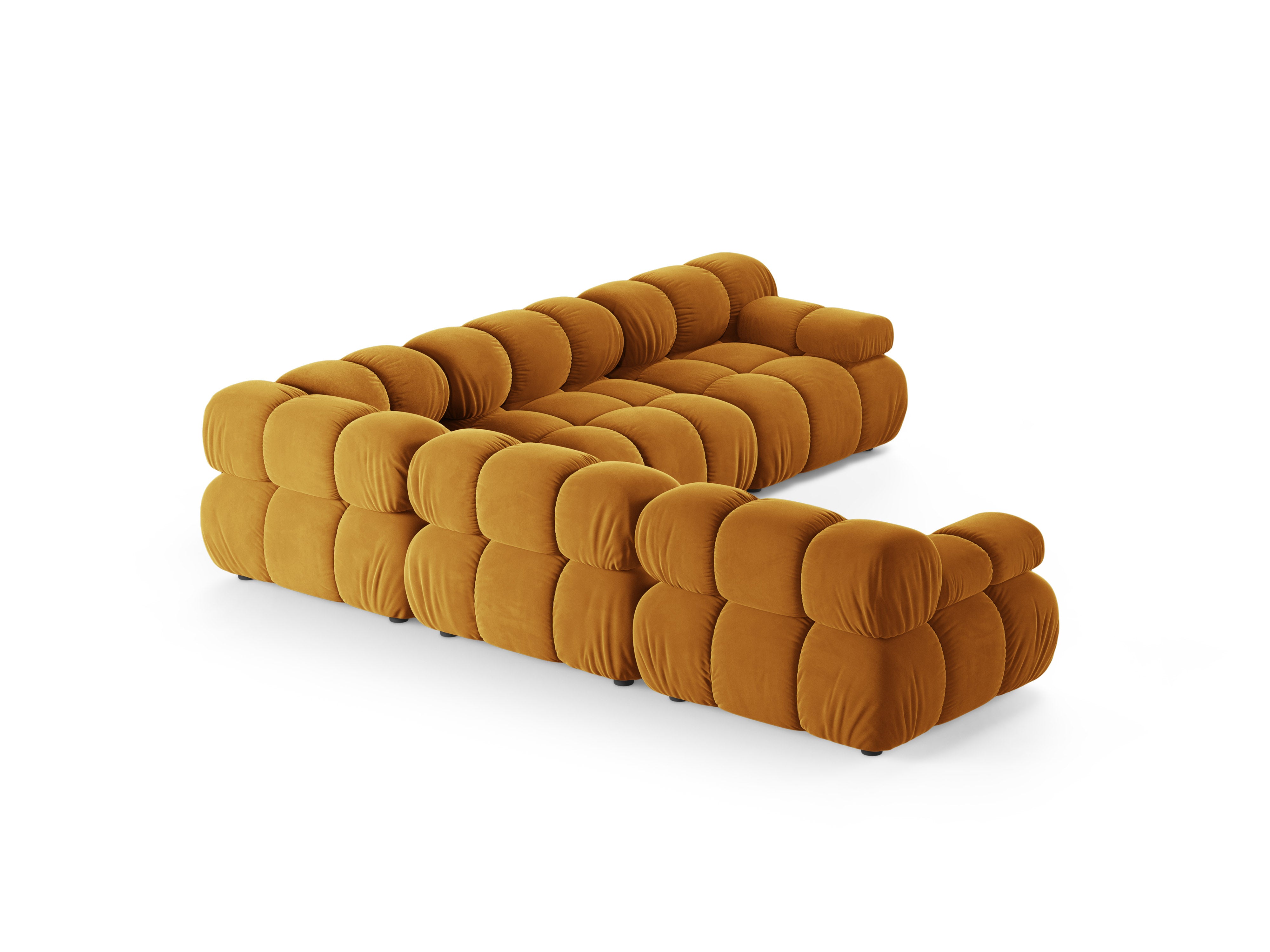 Symmetrische hoekbank BELLIS in mosterdkleurig velours