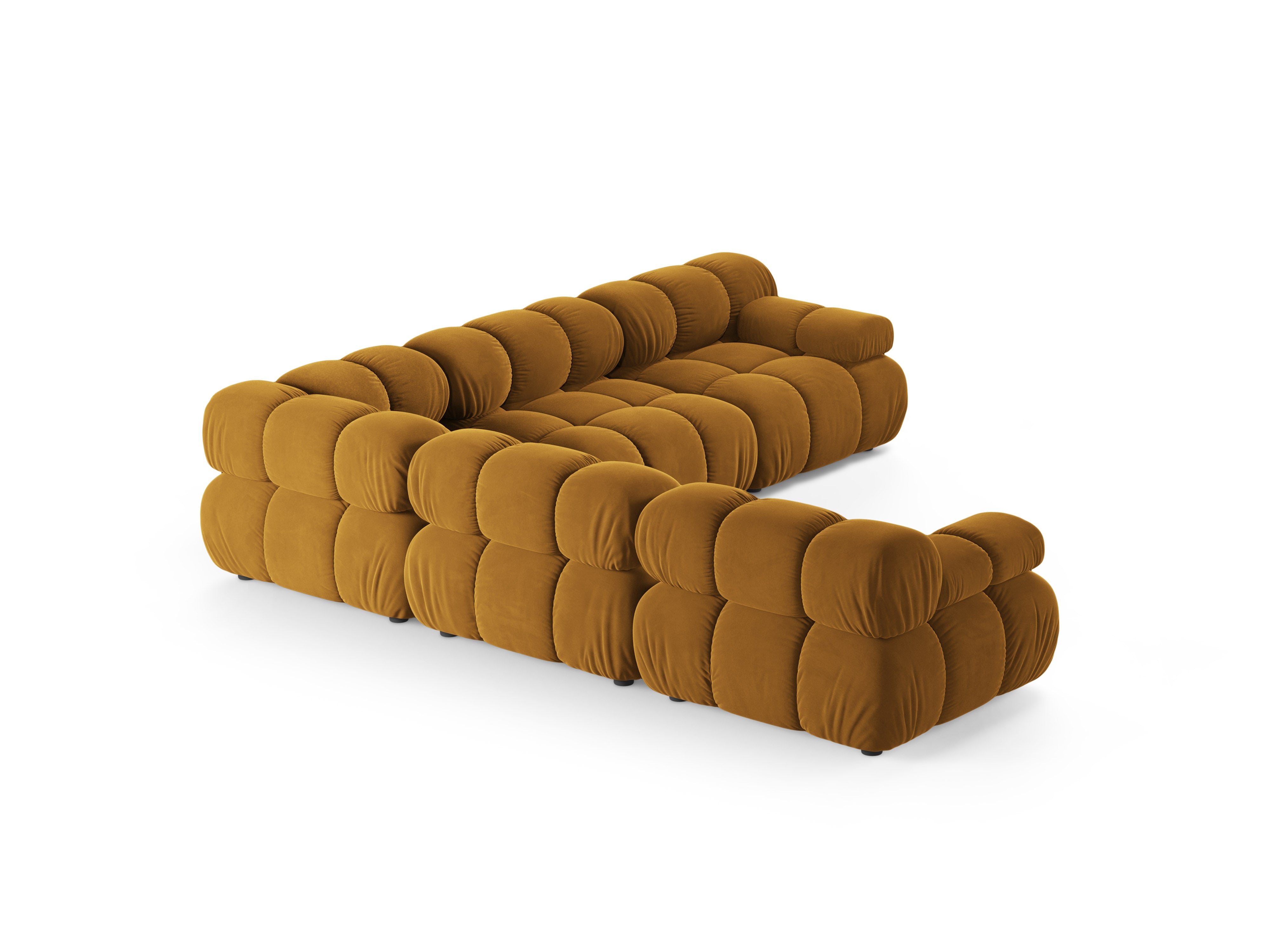 Symmetrische fluwelen hoekbank BELLIS mosterdkleurig