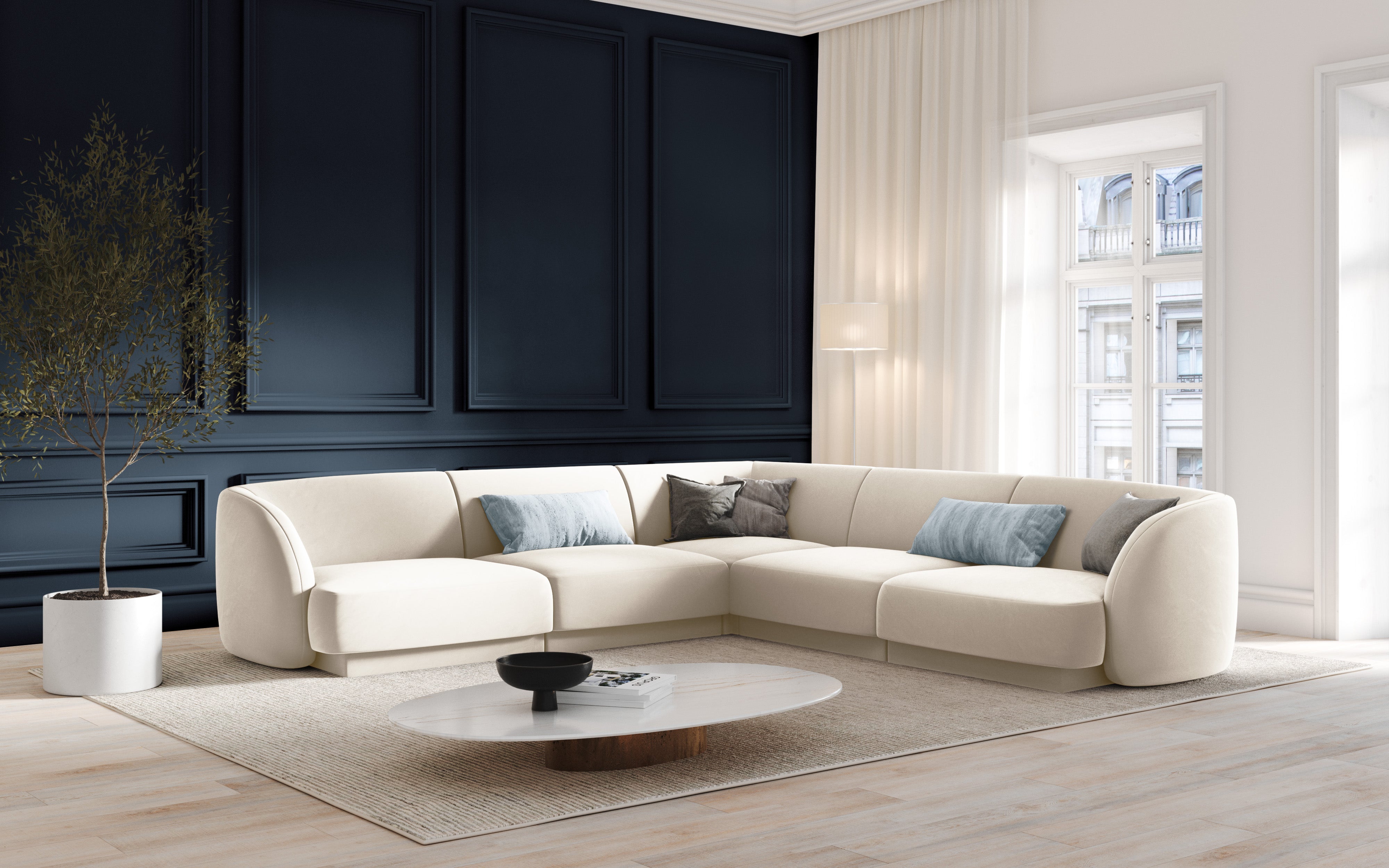 5-seater Corner Sofa MILEY gray chenille