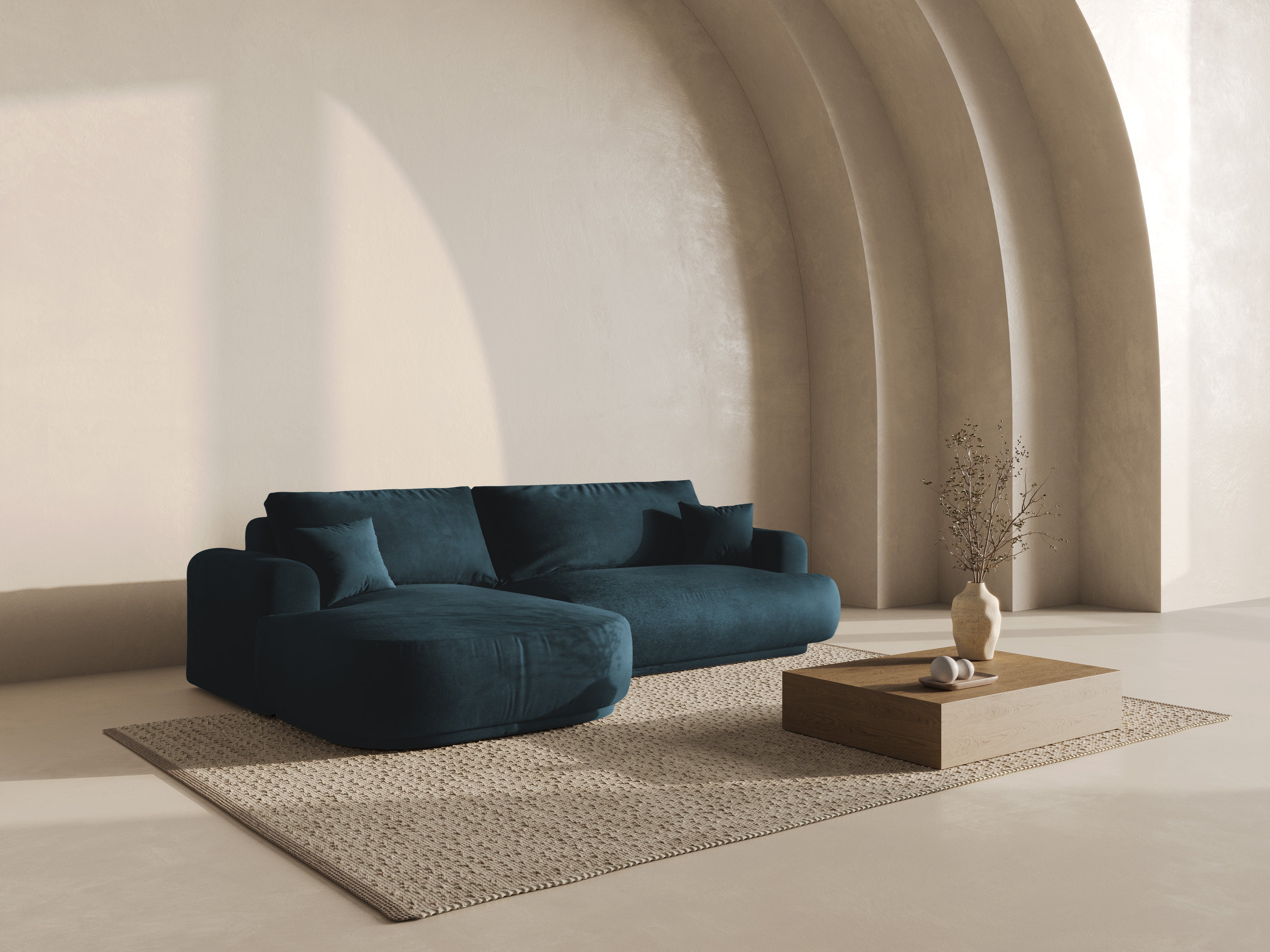 Velvet left -hand corner with sleeping function Ella Petrol navy blue