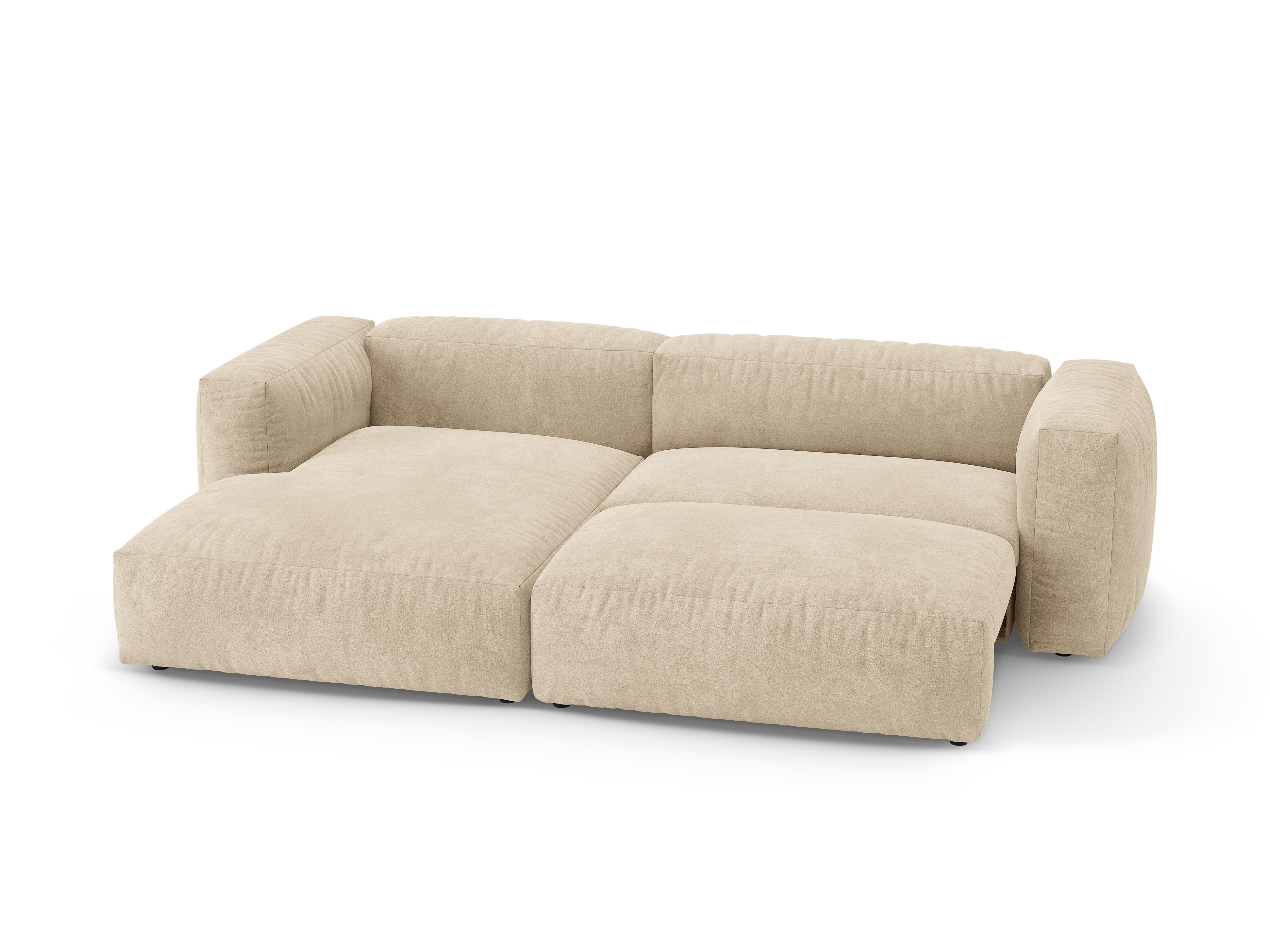 Velvet hoekbank links met slaapfunctie MARTINA licht beige