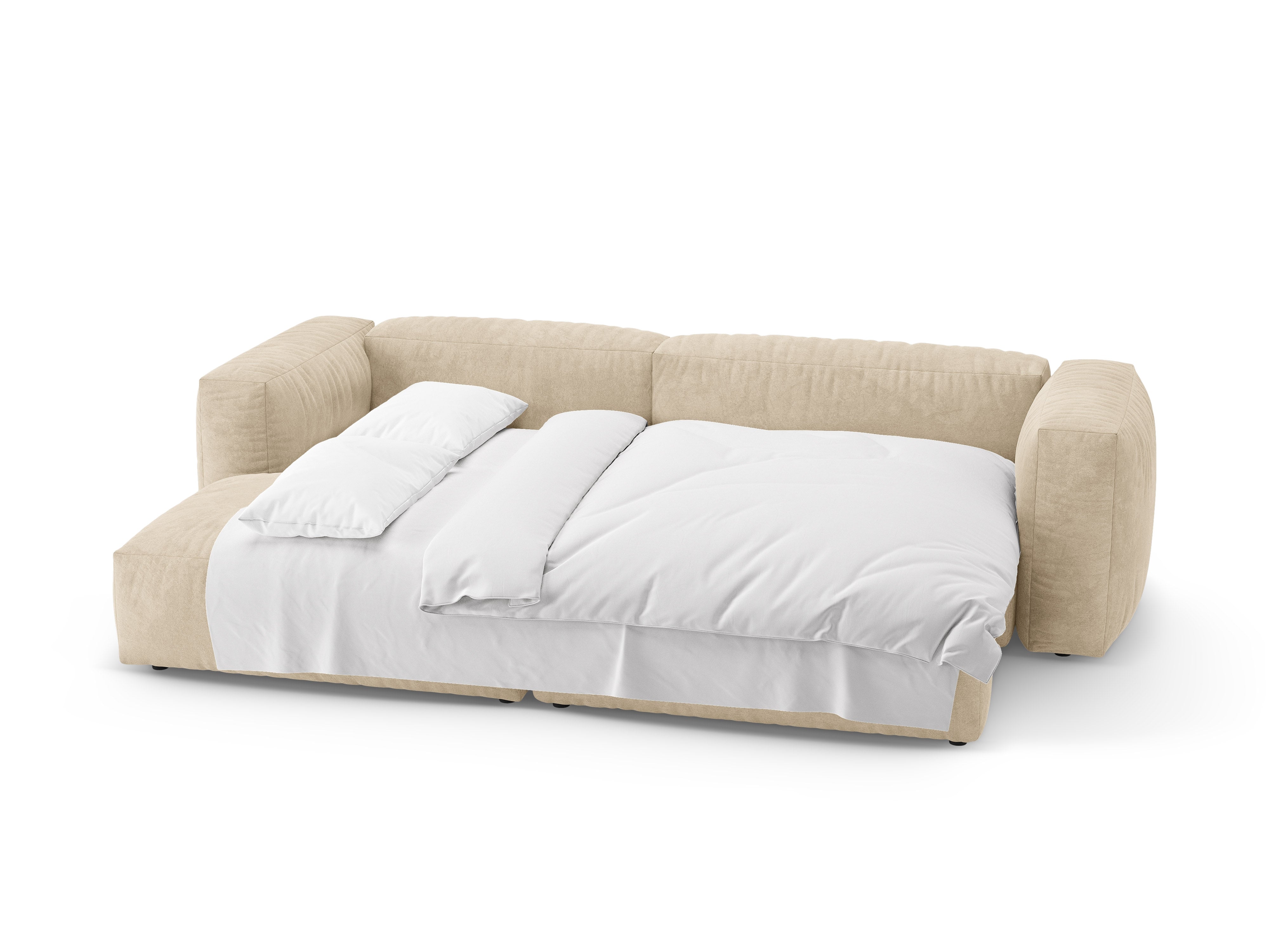 Velvet hoekbank links met slaapfunctie MARTINA licht beige