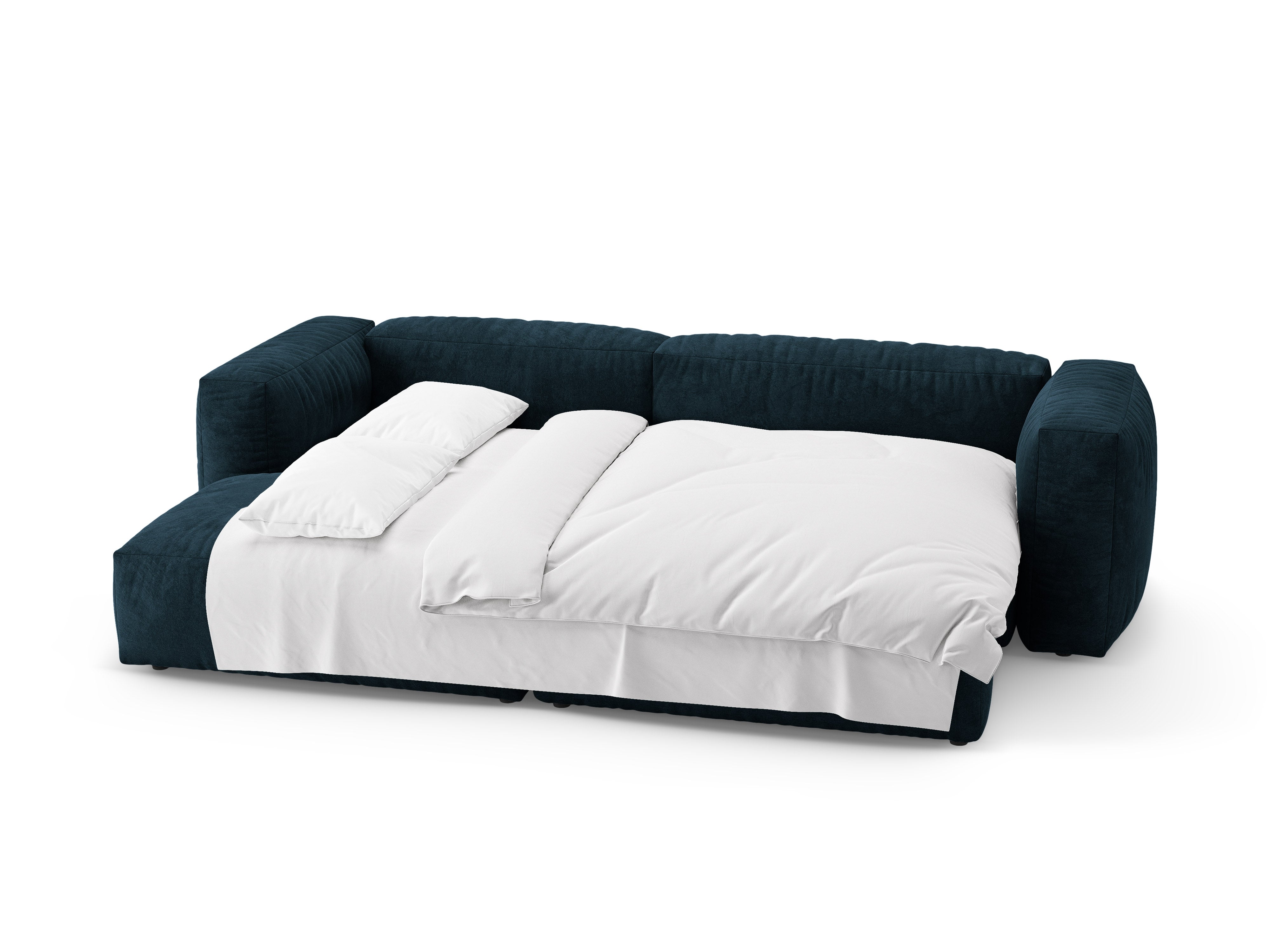 Samt-Ecksofa links mit Schlaffunktion MARTINA tiefes Petrol
