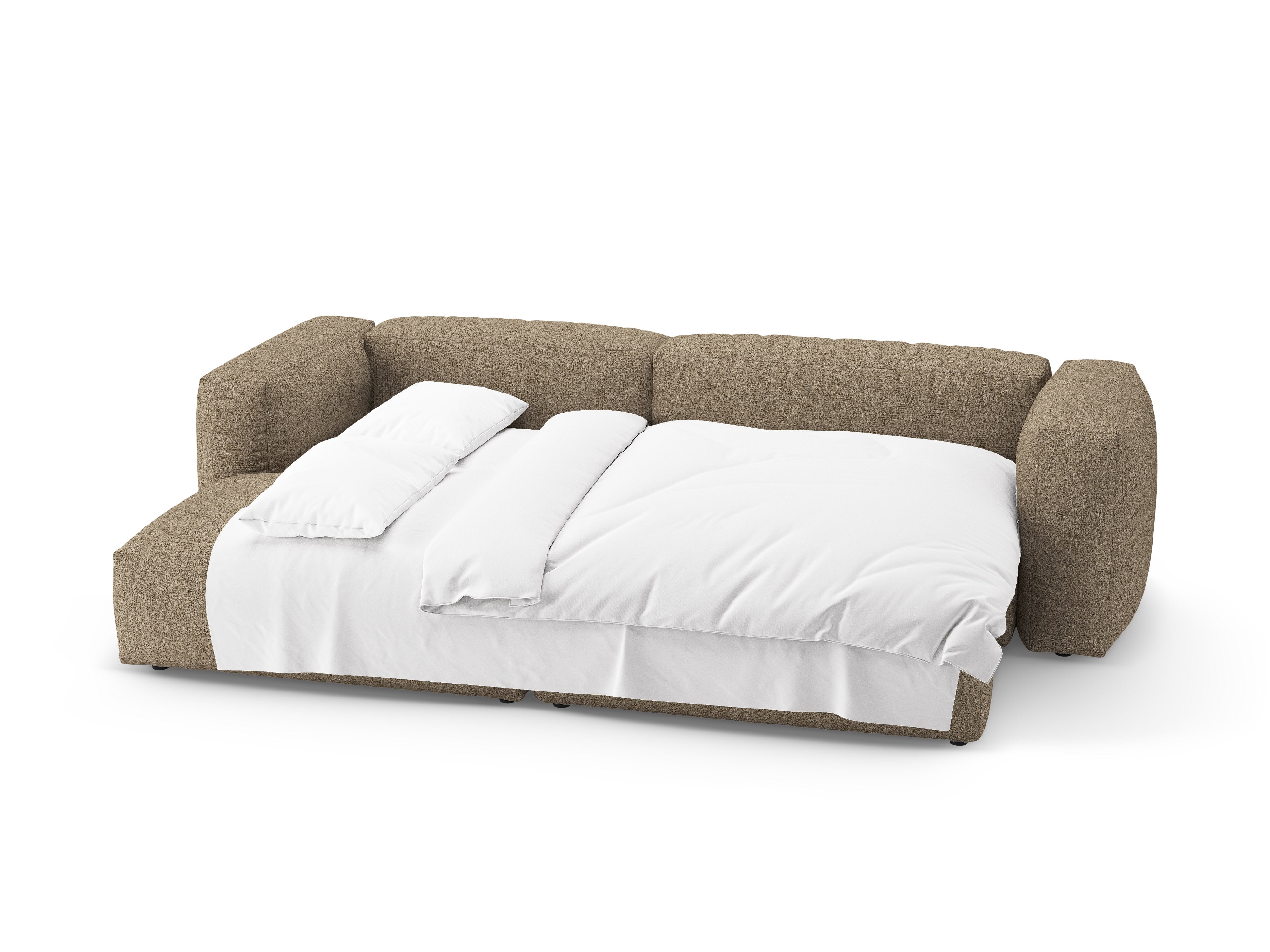 Ecksofa links mit Schlaffunktion MARTINA cappuccino Boucle