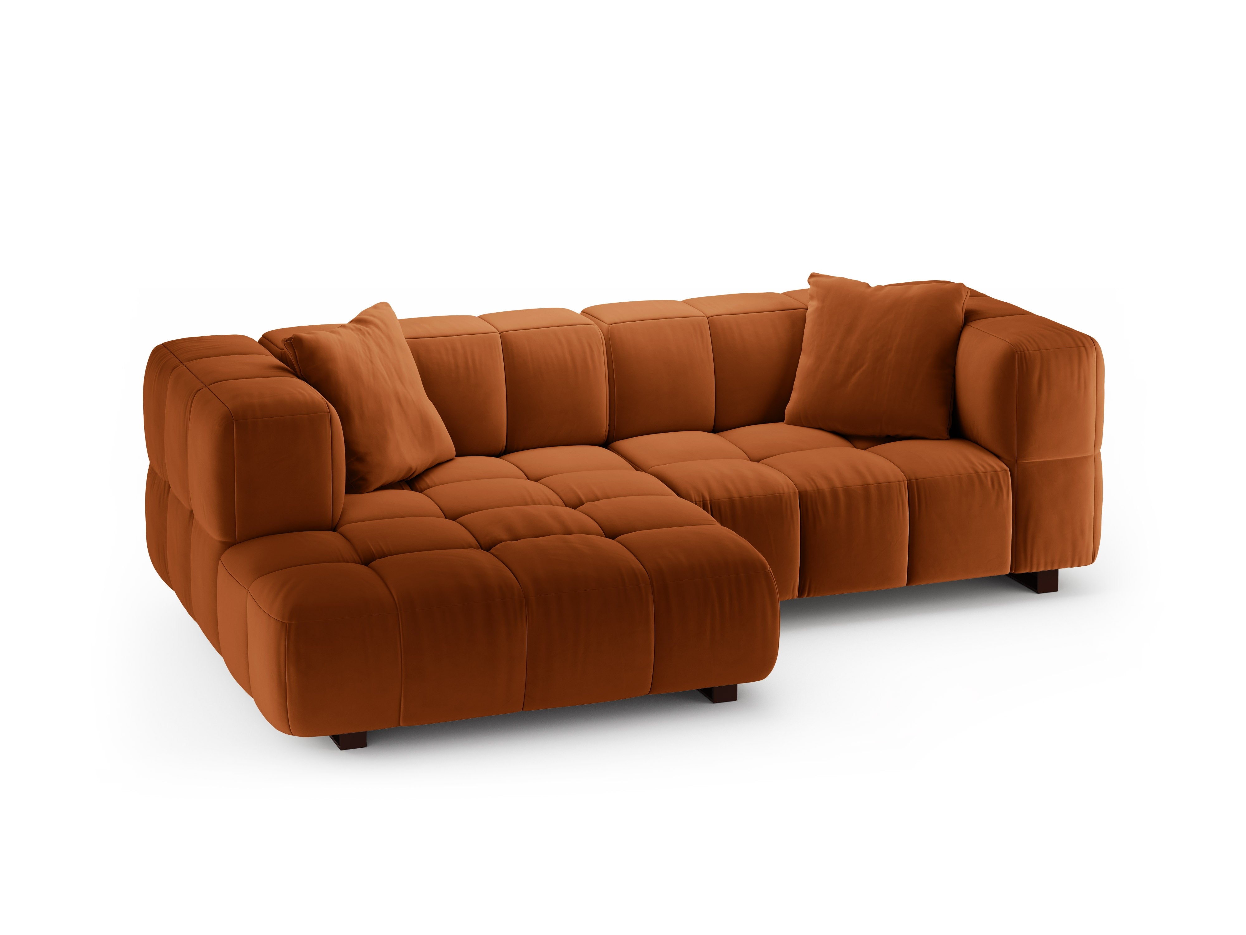 Velvet hoekbank links met slaapfunctie PUMA terracotta