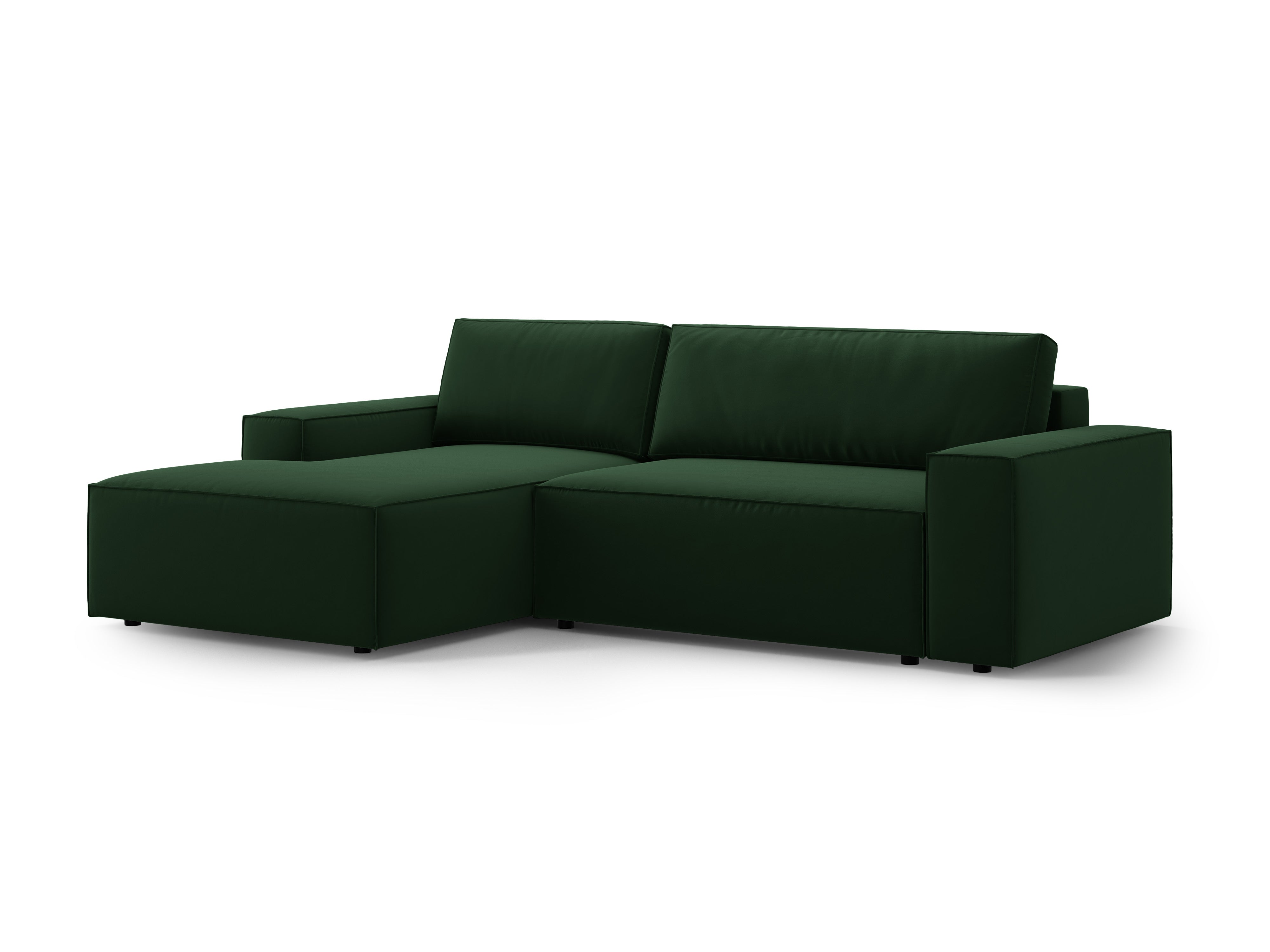 Samt-Ecksofa links mit Schlaffunktion JODIE in Flaschengrün