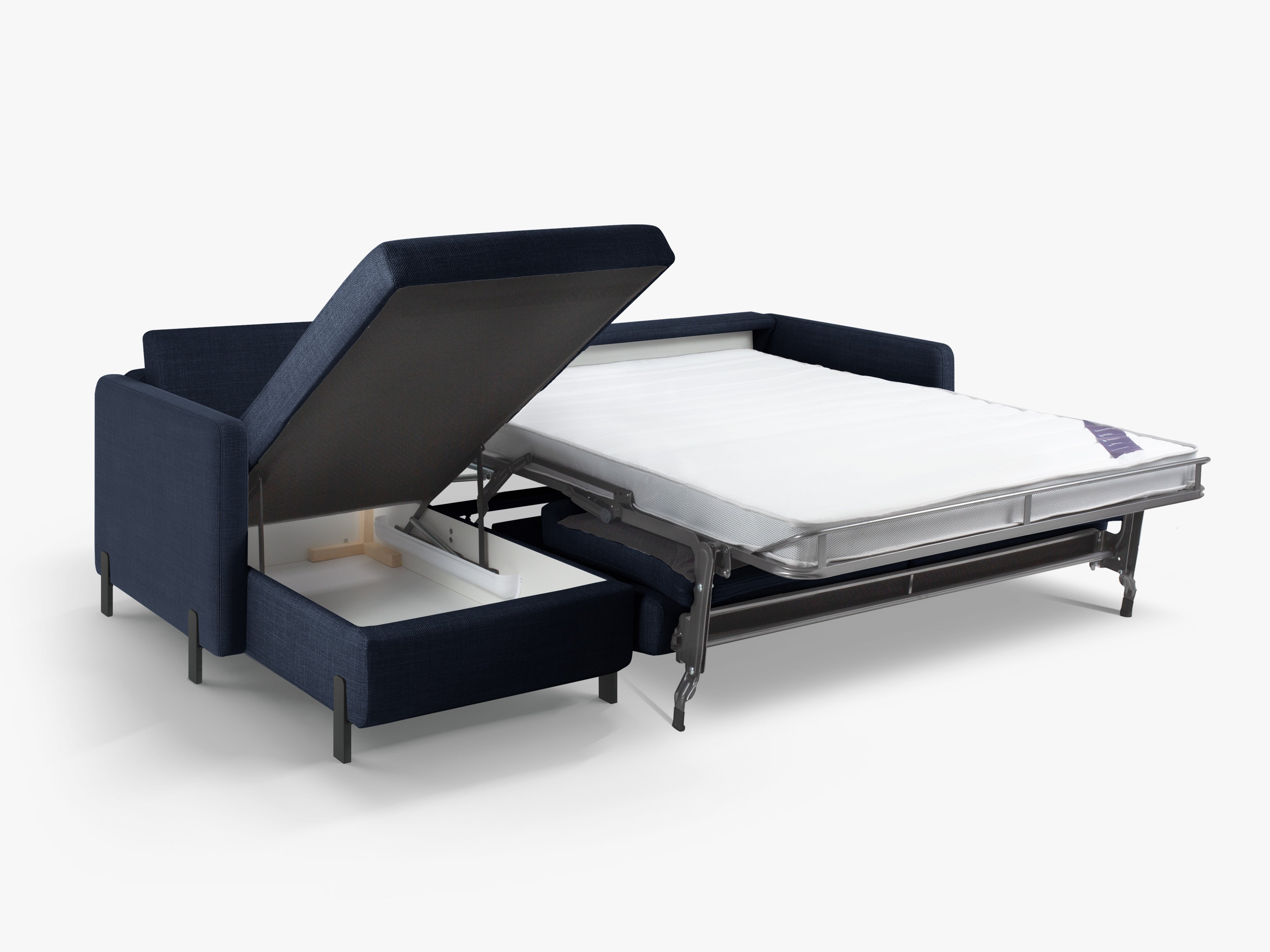 Linkerhoekbank voor 4 personen met slaapfunctie GLORIA blauwe chenille