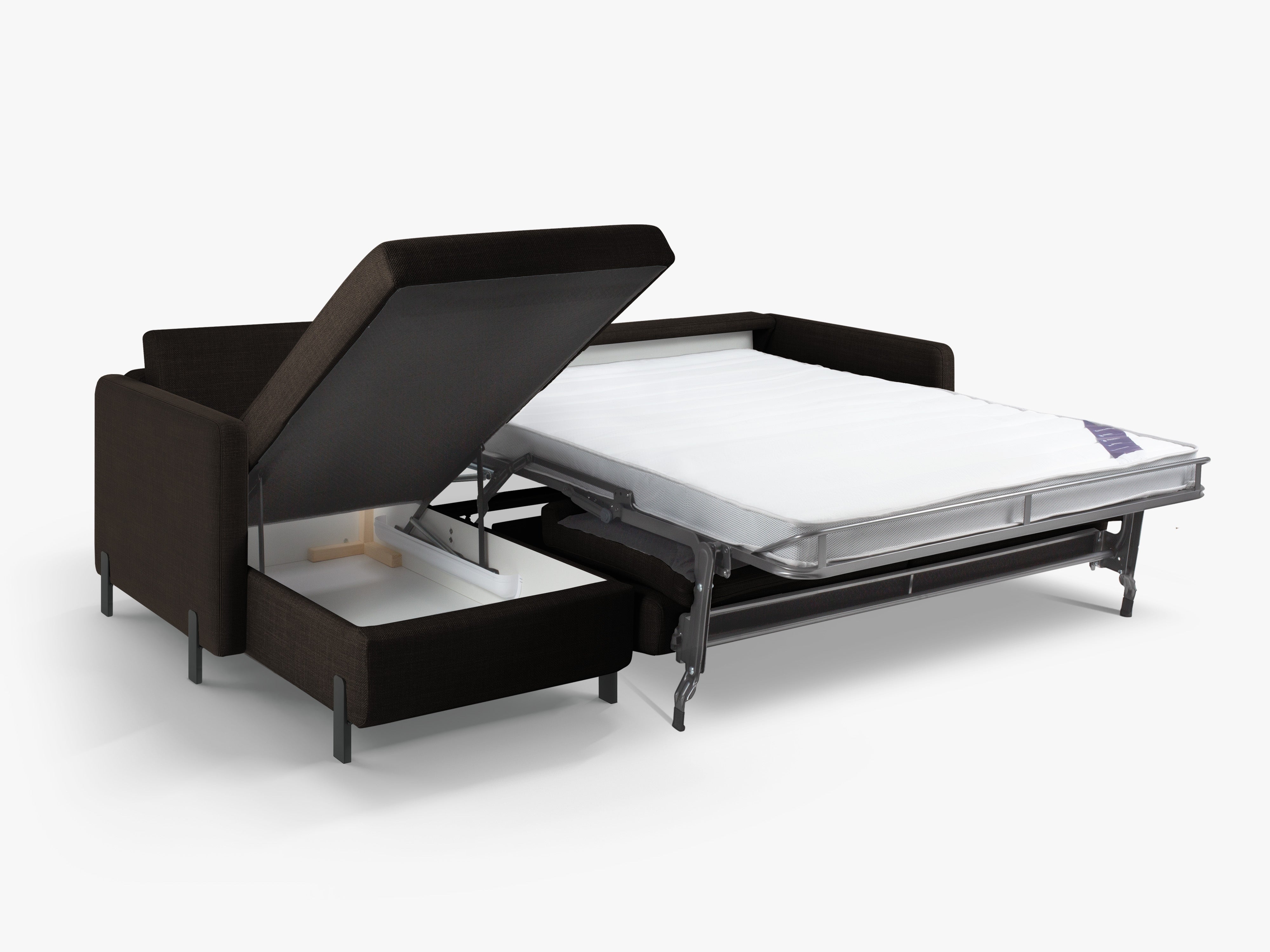 Linksseitiges 4-Sitzer Schlafsofa GLORIA in dunkelgrauem Chenille