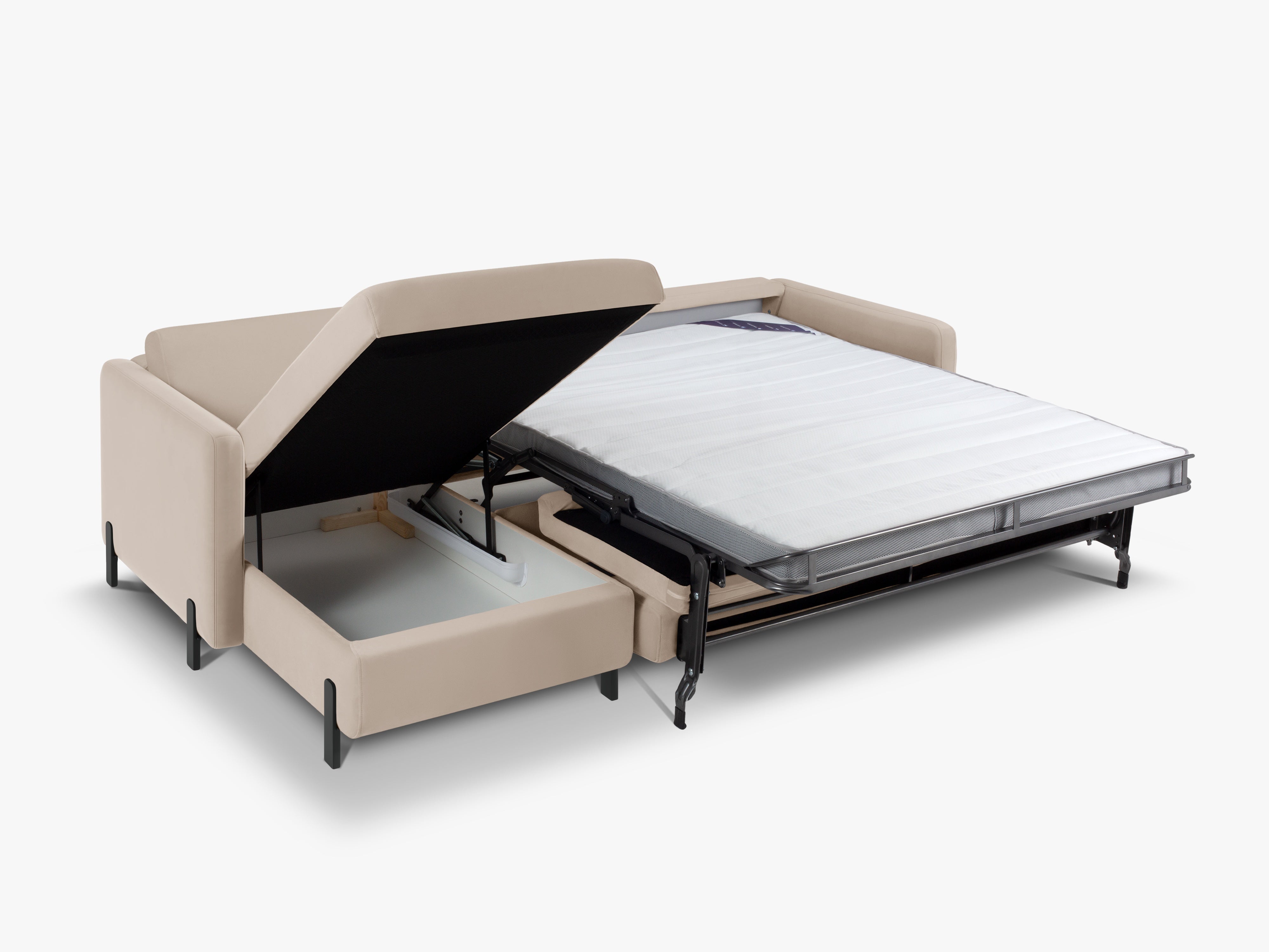 Beige 4-persoons linkszijdige fluwelen hoekbank met slaapfunctie GLORIA