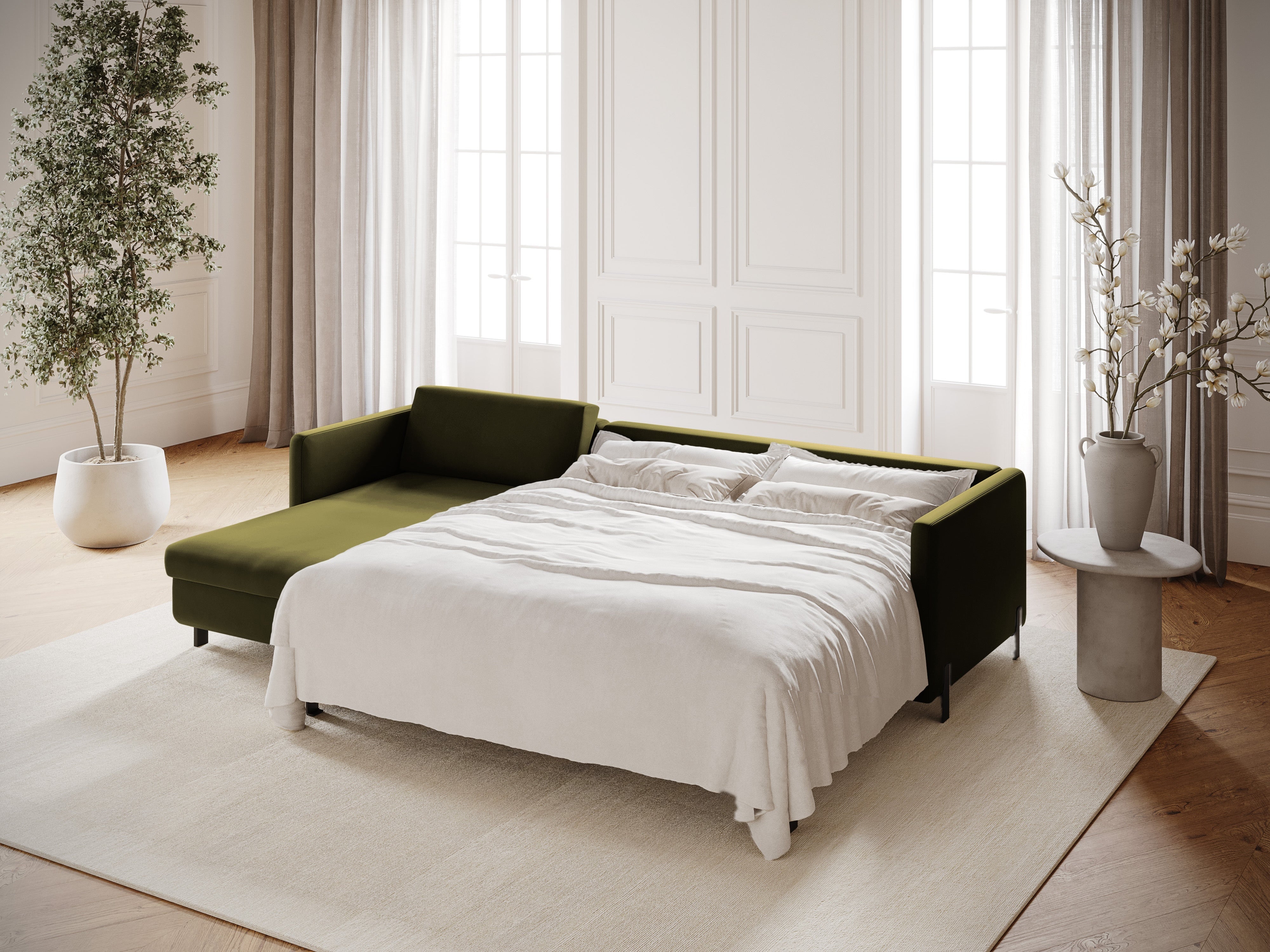 Samt-Ecksofa linksseitig für 4 Personen mit Schlaf-Funktion GLORIA grün