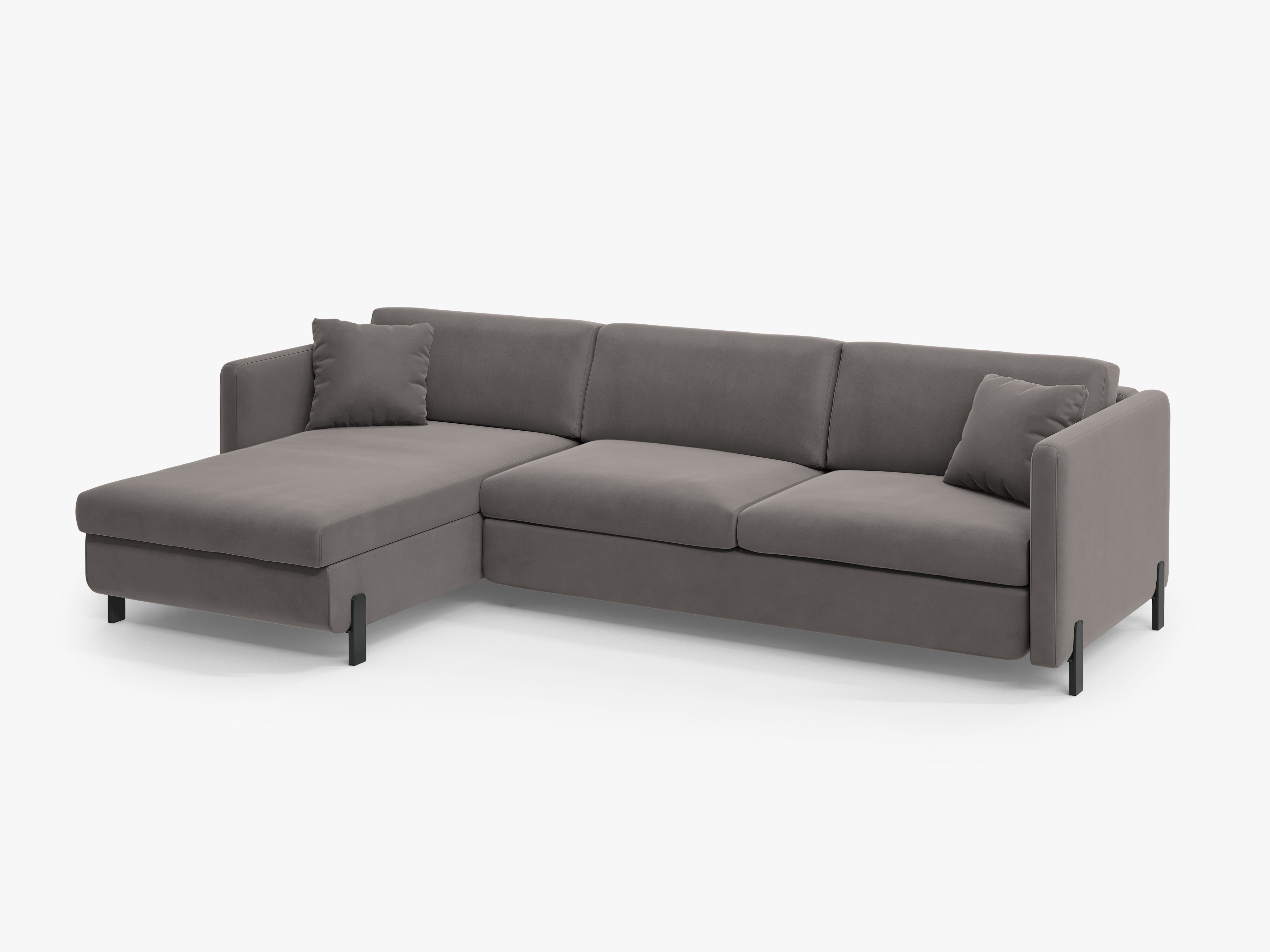 Gray left-facing velvet corner sofa for 4 people with sleeping function GLORIA