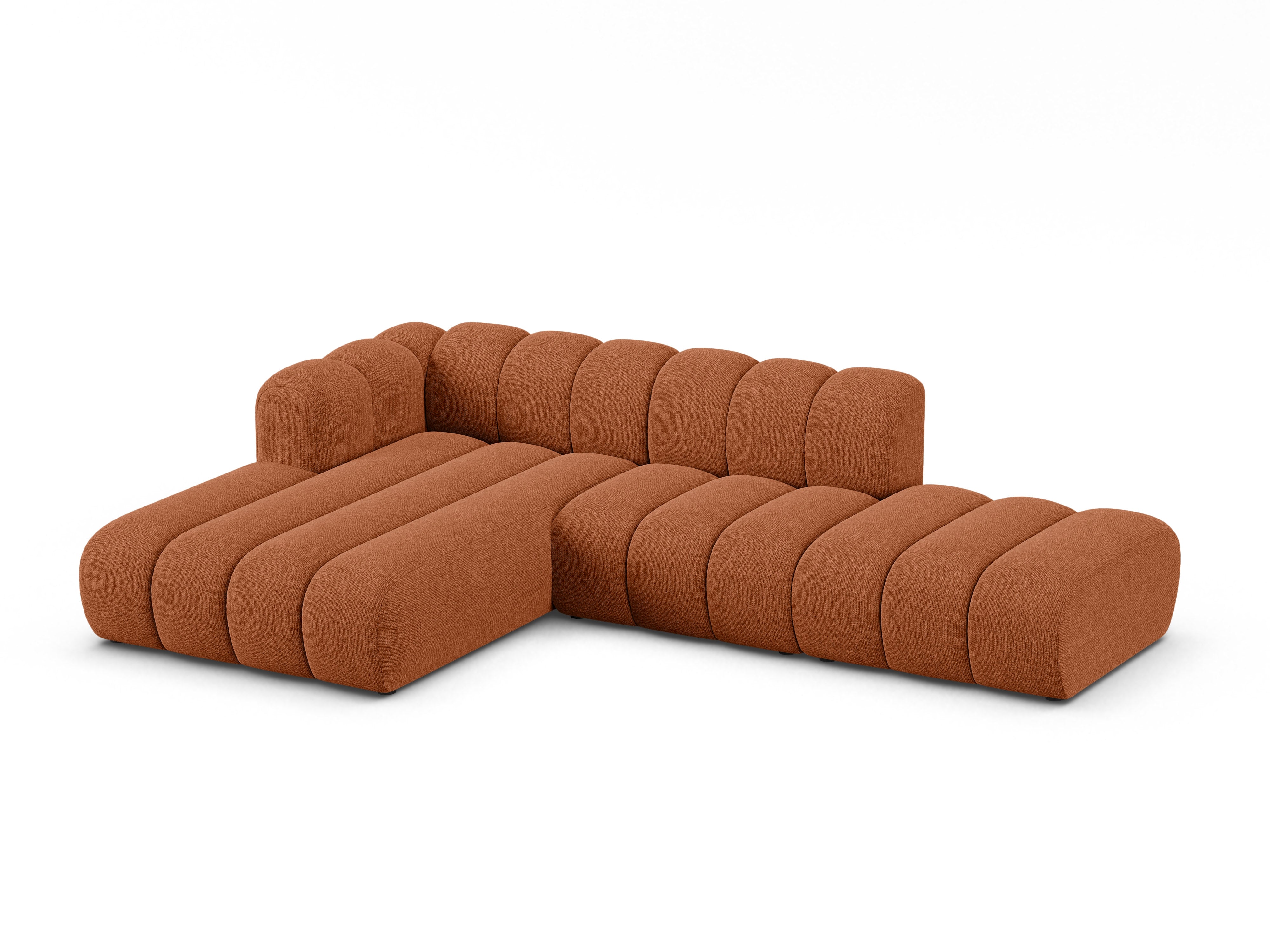 Hoekbank voor 5 personen, links LUPINE, baksteen kleur, chenille