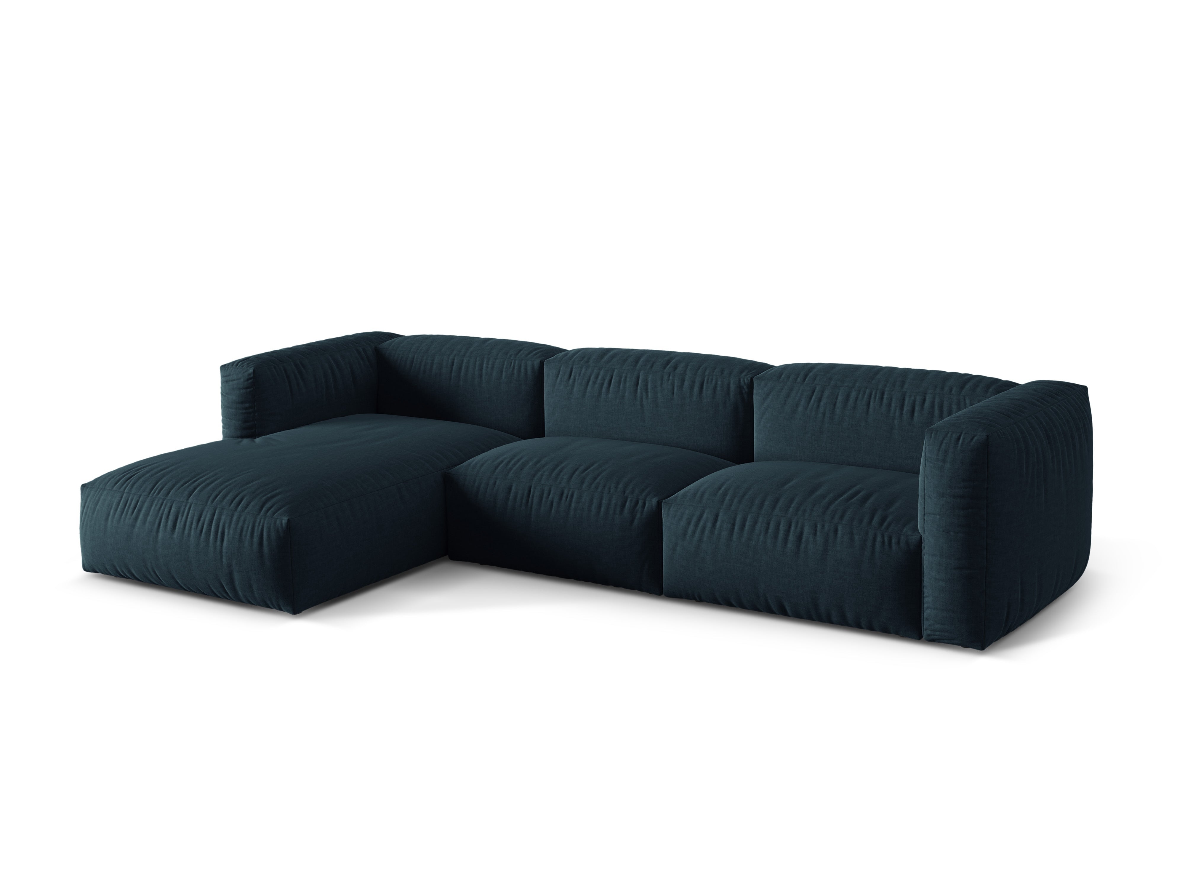 Linker 3-zits hoekbank MARTINA in spijkerstof blauw