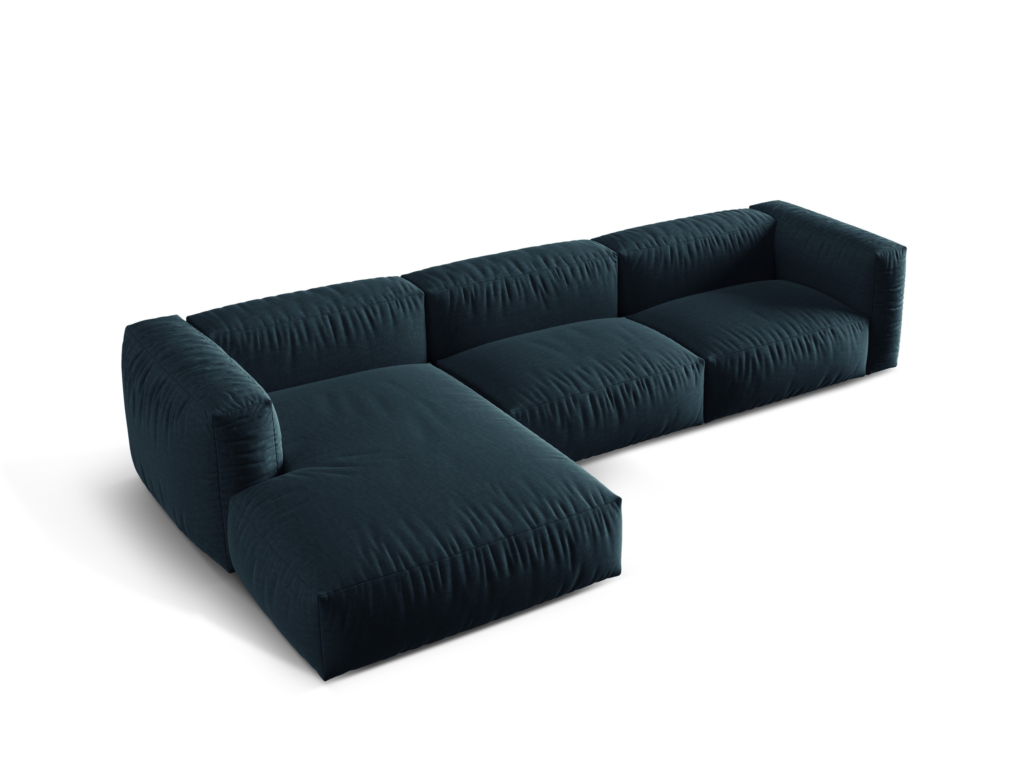 Linker 3-zits hoekbank MARTINA in spijkerstof blauw