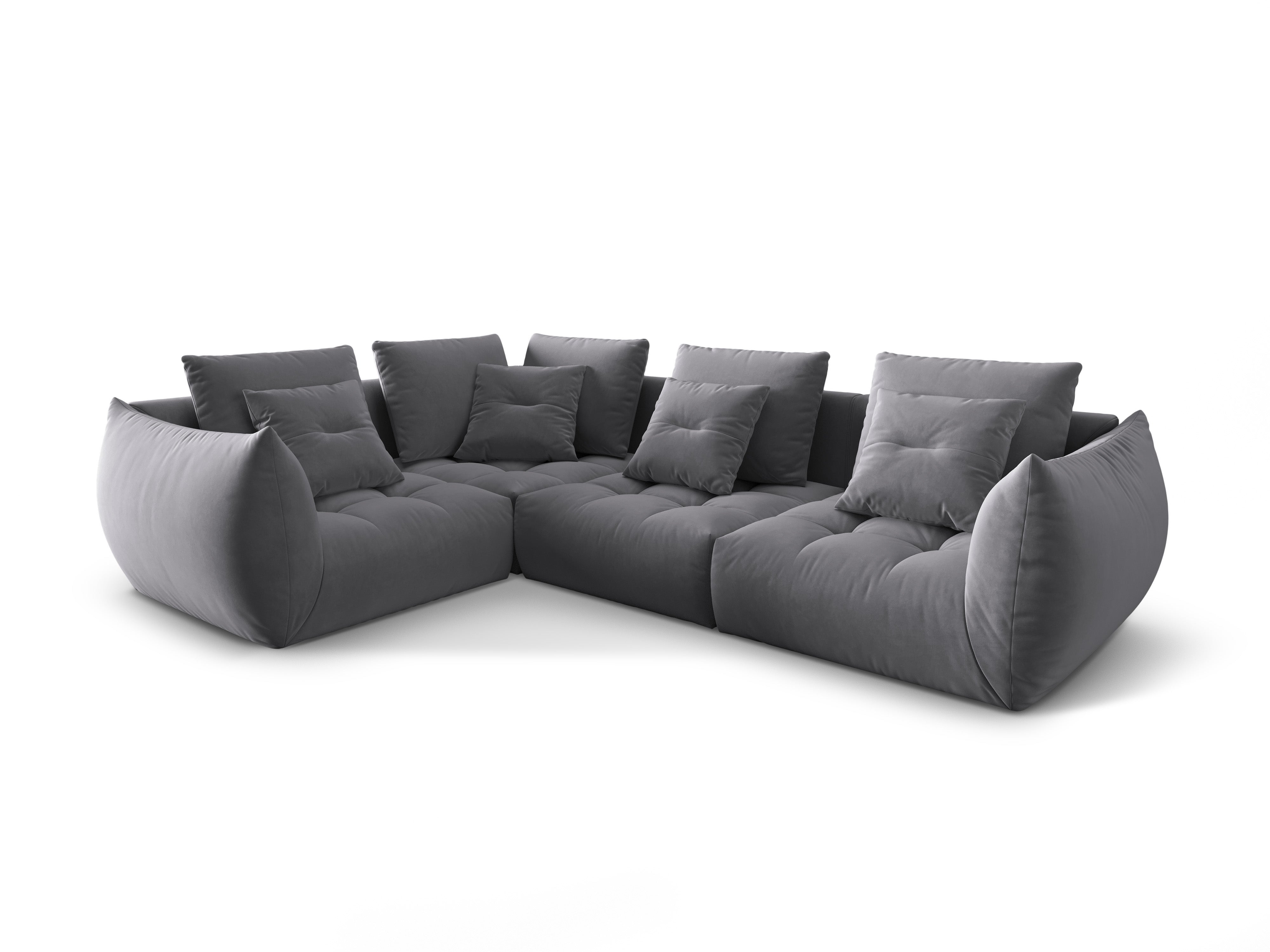 Modulares, samtweiches 3-Sitzer-Ecksofa links BLOOM dunkelgrau