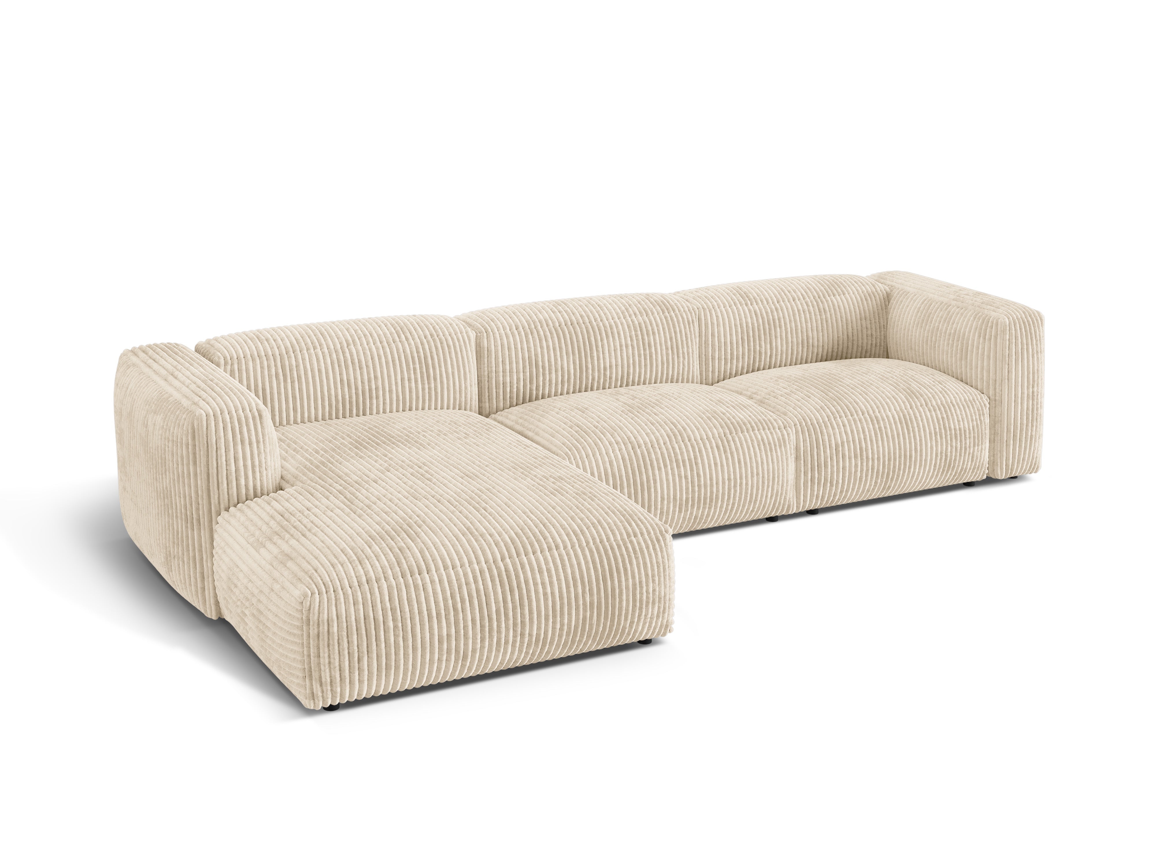 Links loungebank voor 3 personen MARTINA lichtbeige corduroy