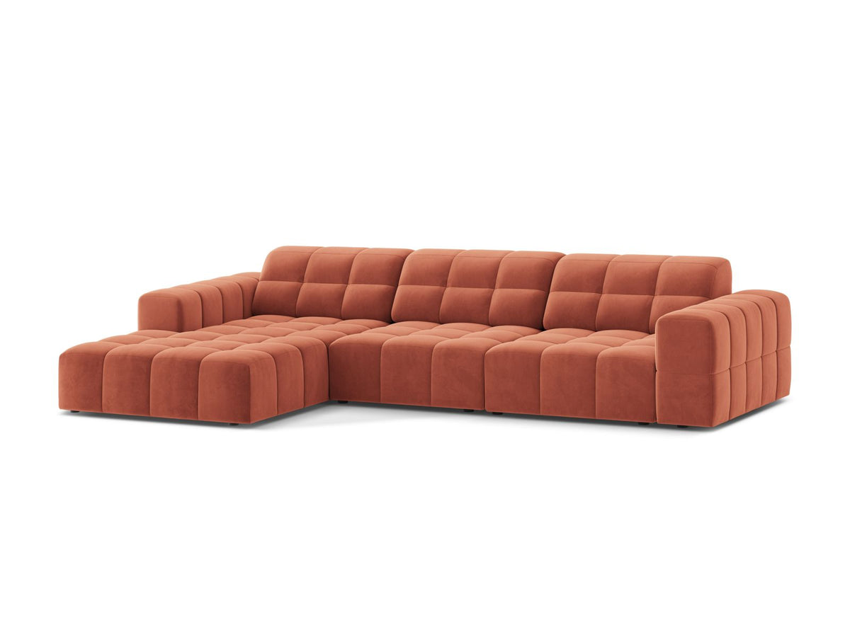 Narożnik aksamitny lewostronny 4-osobowy JENNIFER koralowy Venus – ujęcie boczne