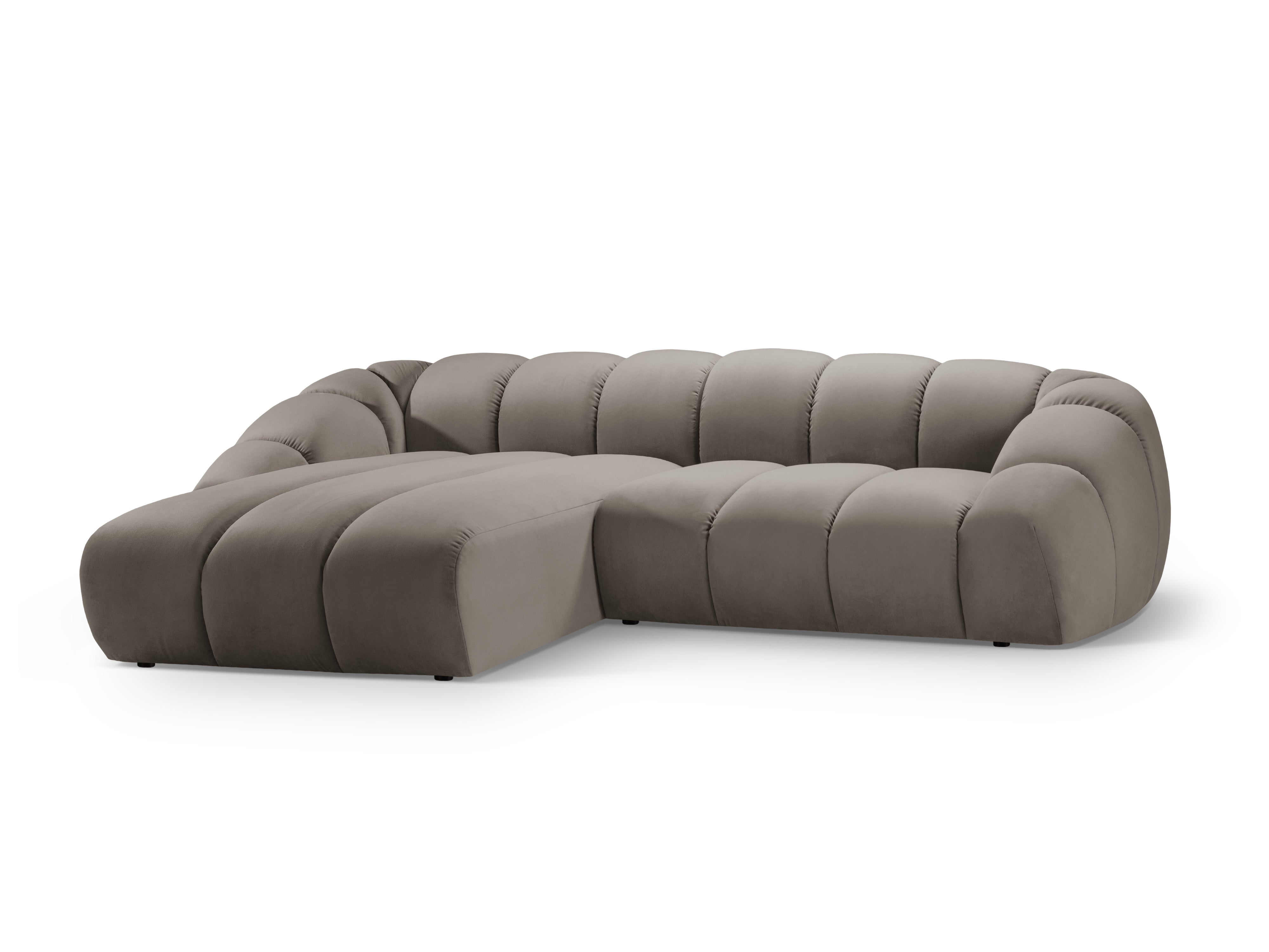 Fluwelen hoekbank voor 4 personen, links, DIANA, grijsbruin