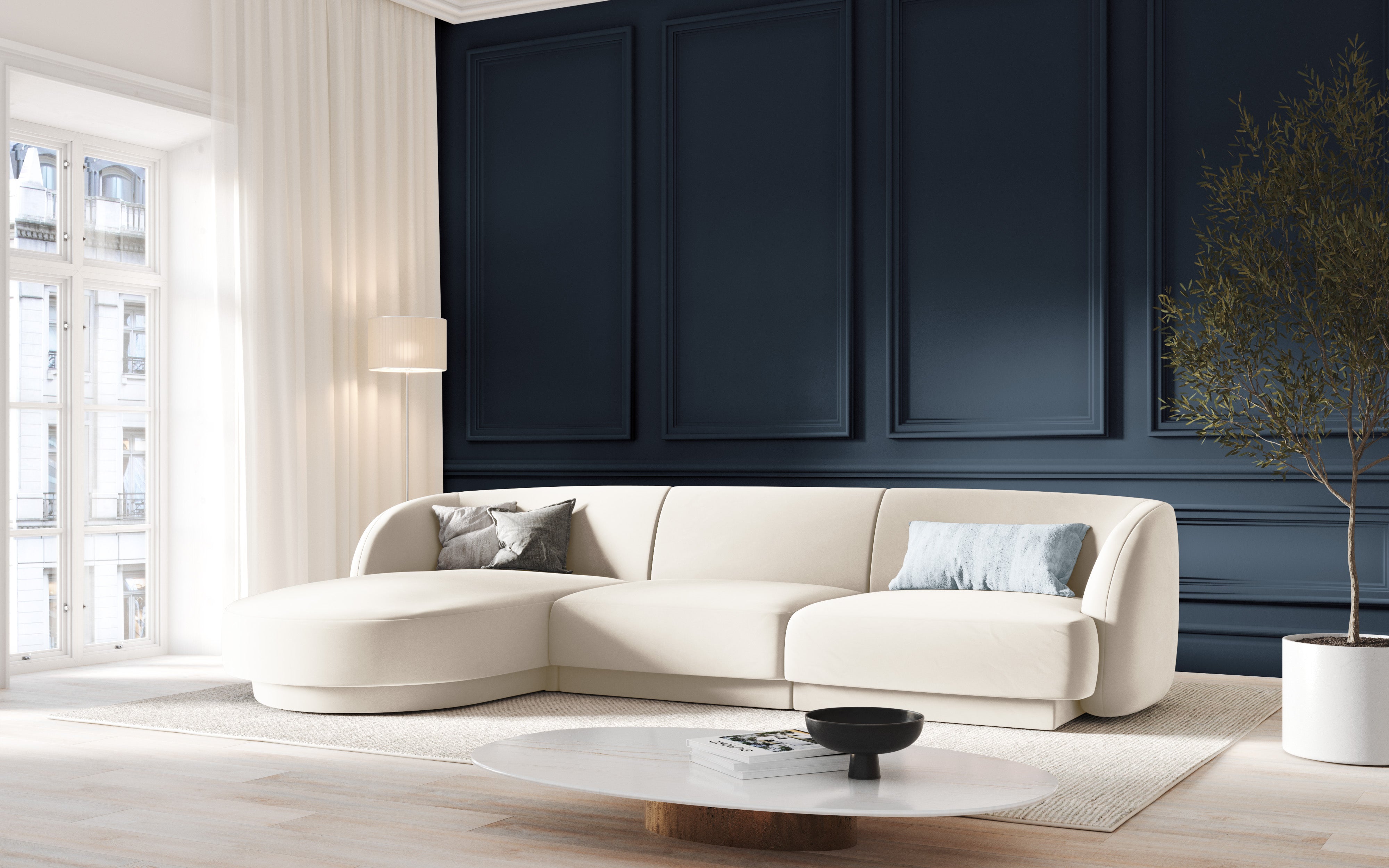 4-sitzige rechteckige Eckcouch MILEY beige Boucle