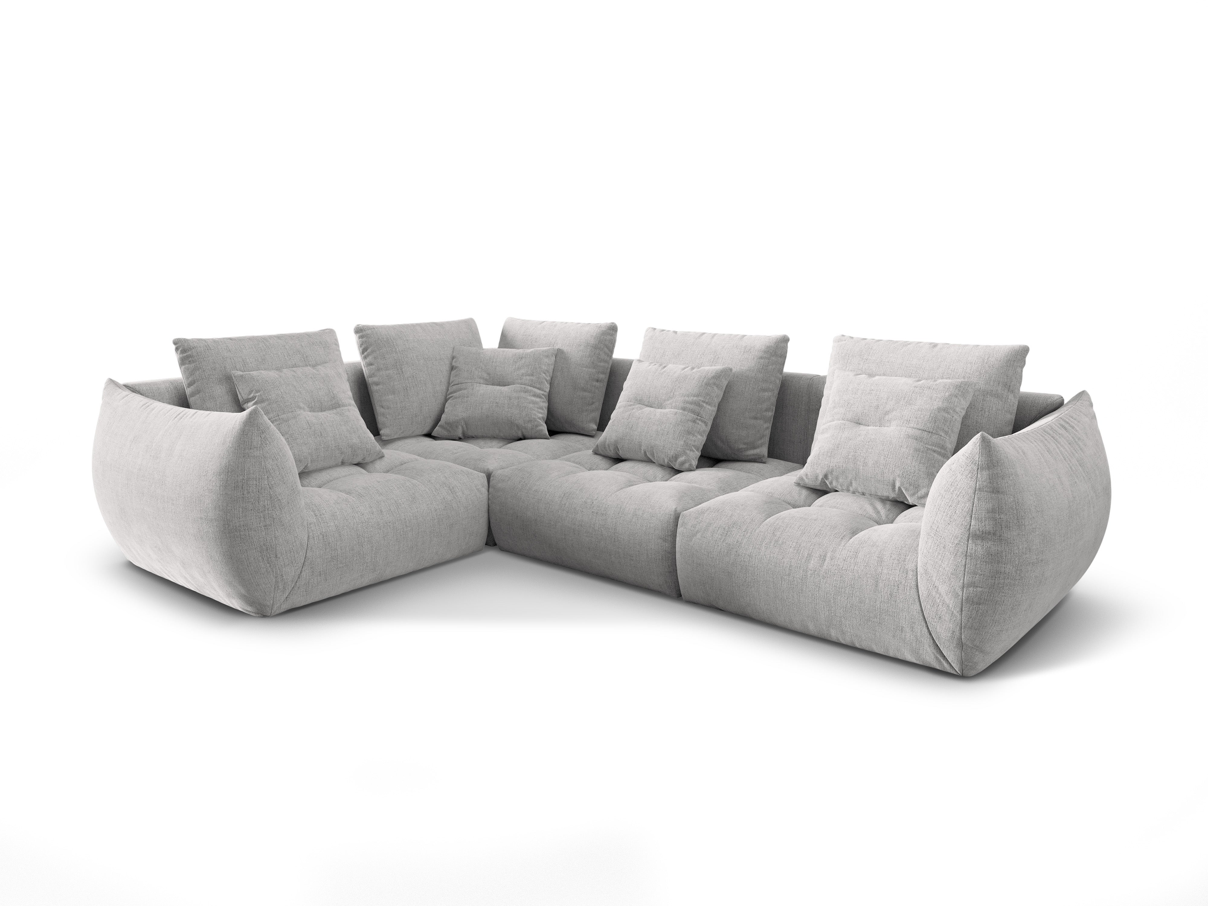 Modulares 3-Sitzer-Ecksofa links BLOOM silberner Chenille