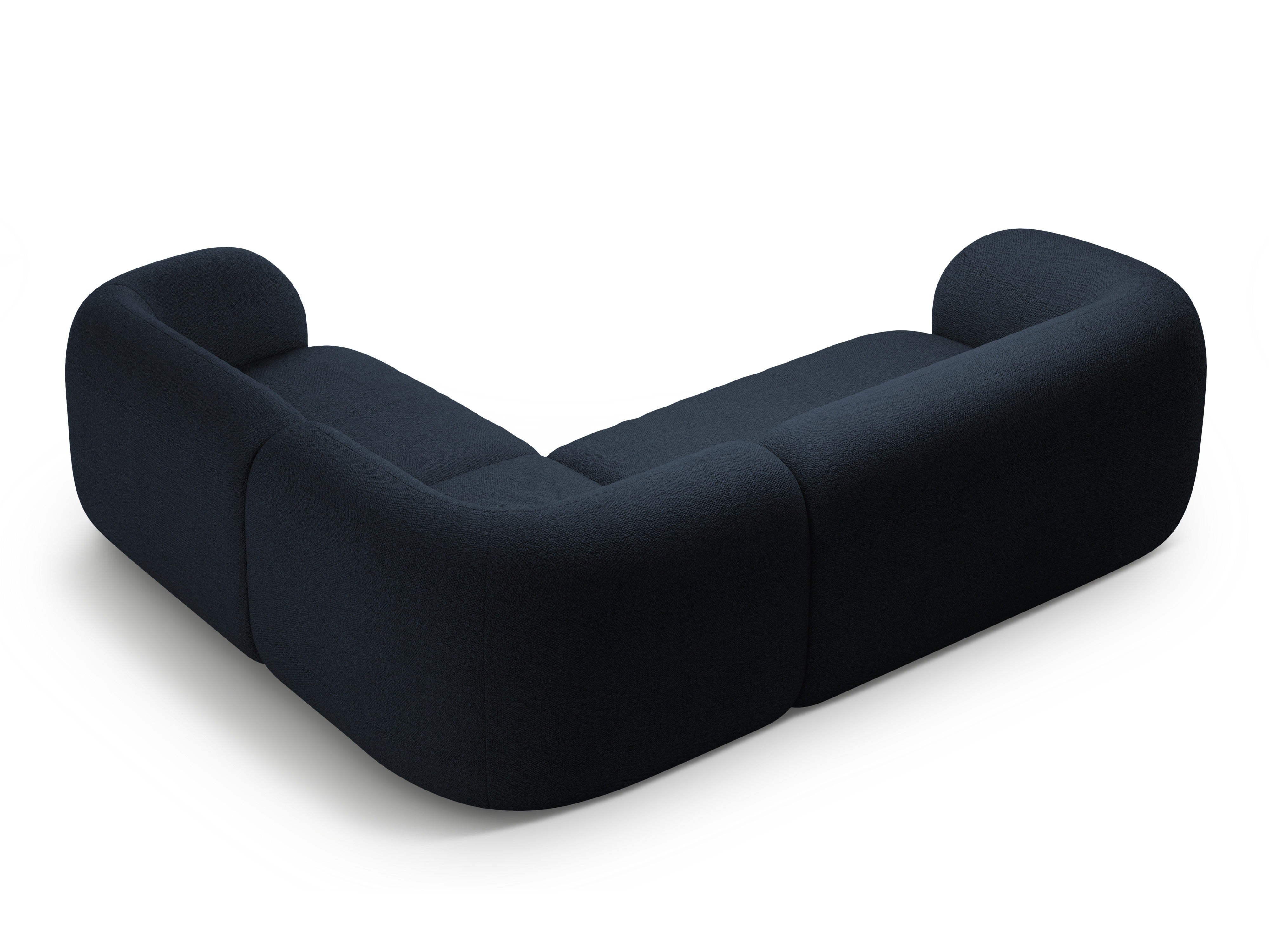 Rechthoekige 4-persoons hoekbank KATE in marineblauwe boucle