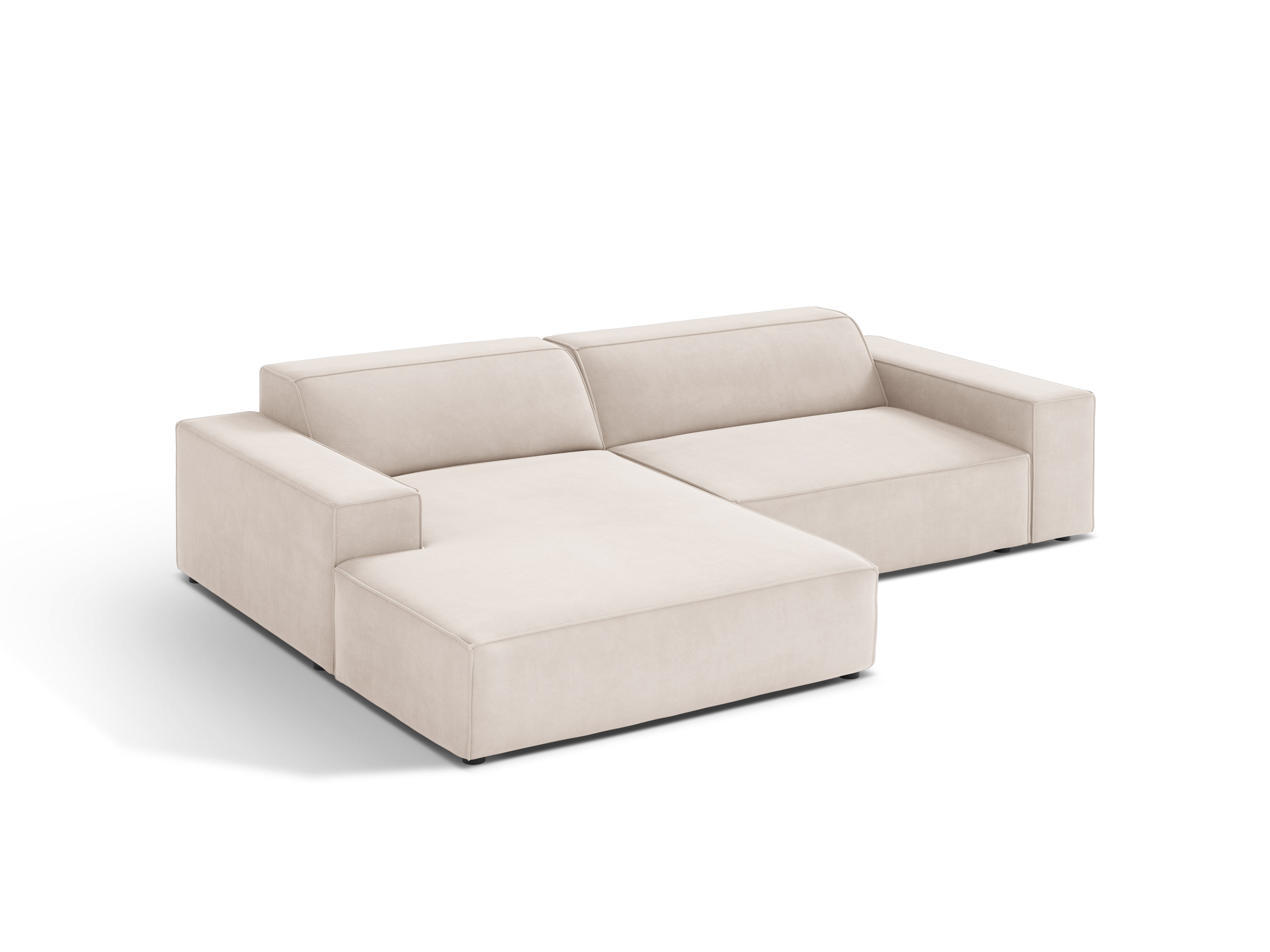 Driepersoons links hoekbank JODIE in lichtbeige velours