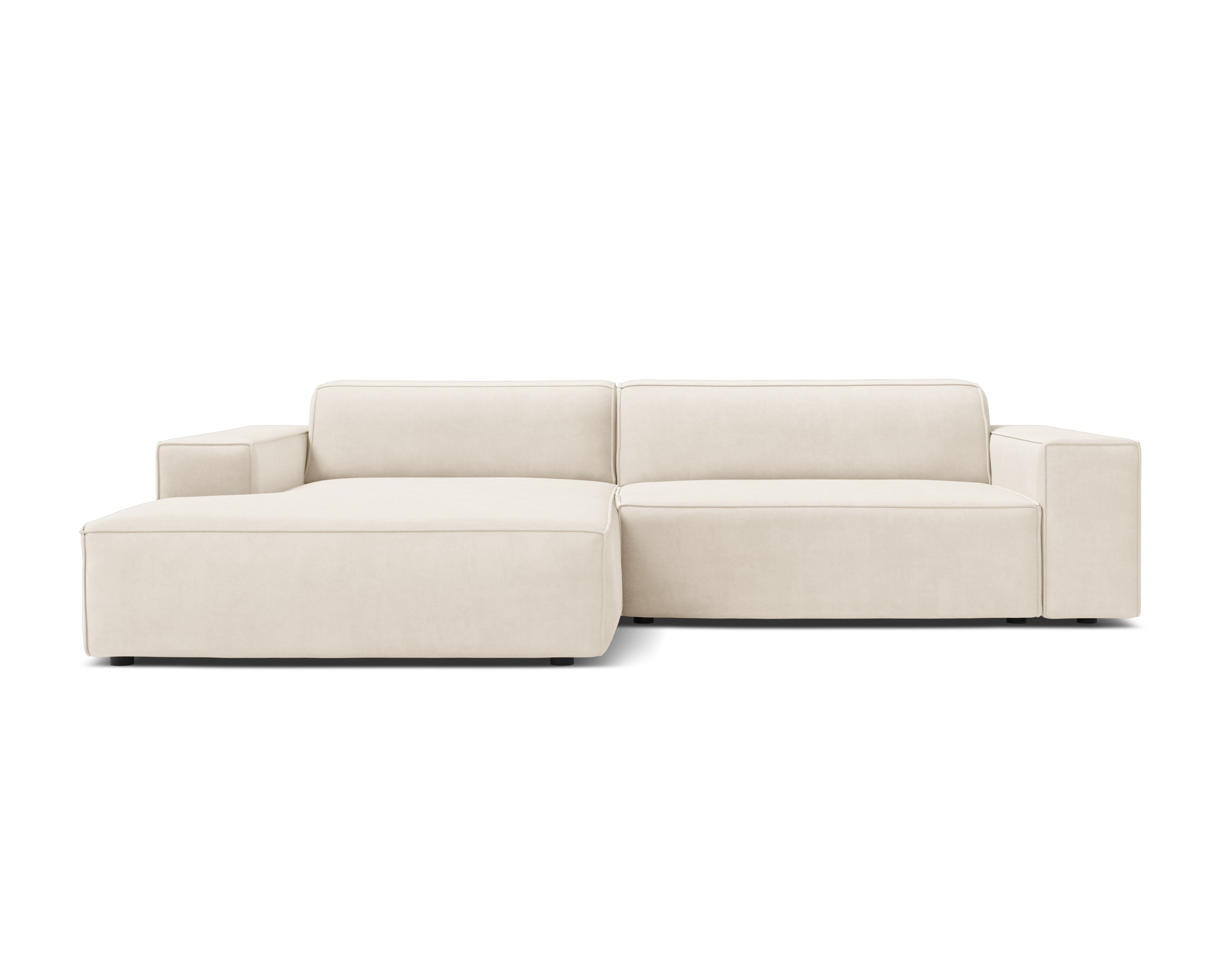 Velours hoekbank links 3-zits JODIE lichtbeige