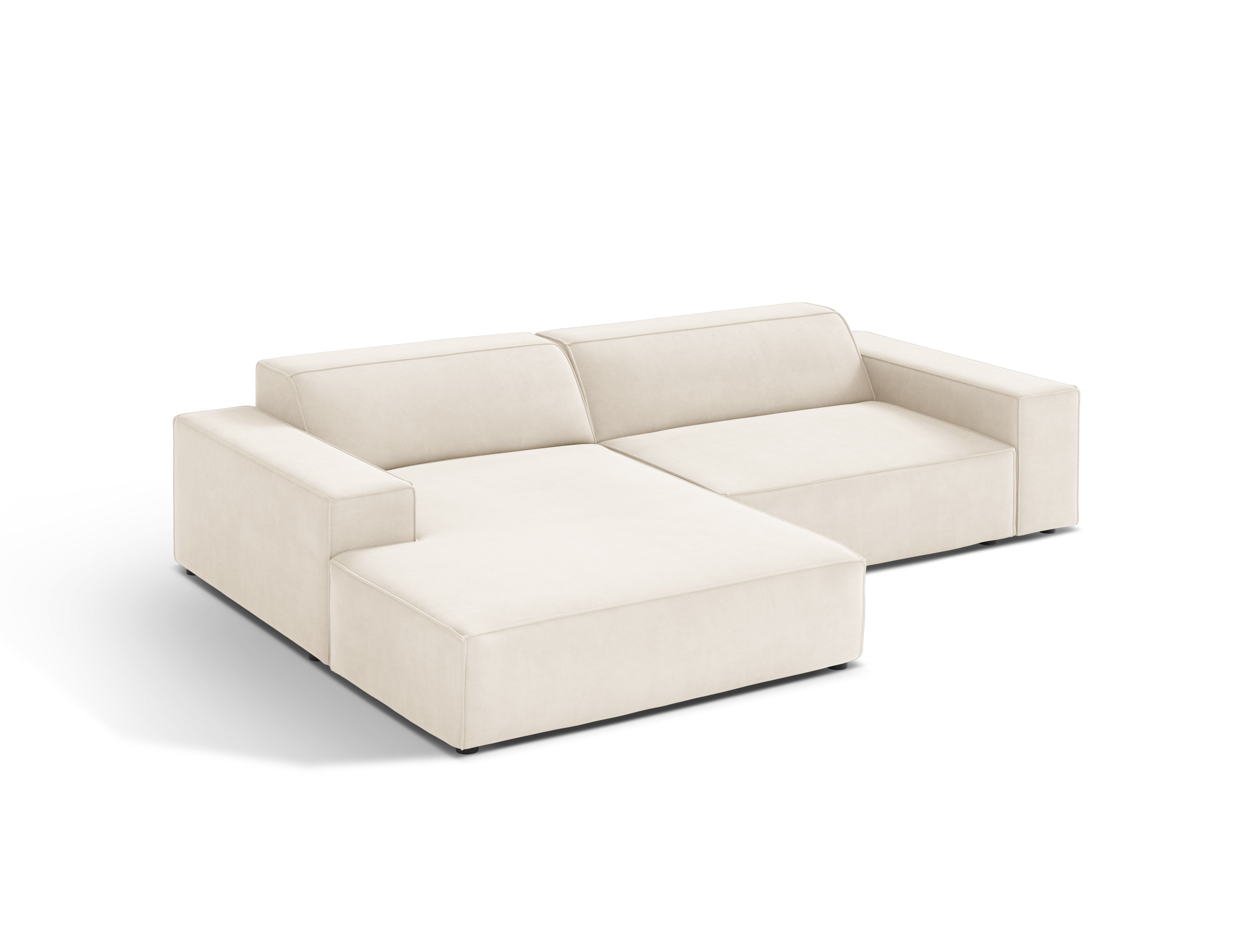 Velours hoekbank links 3-zits JODIE lichtbeige