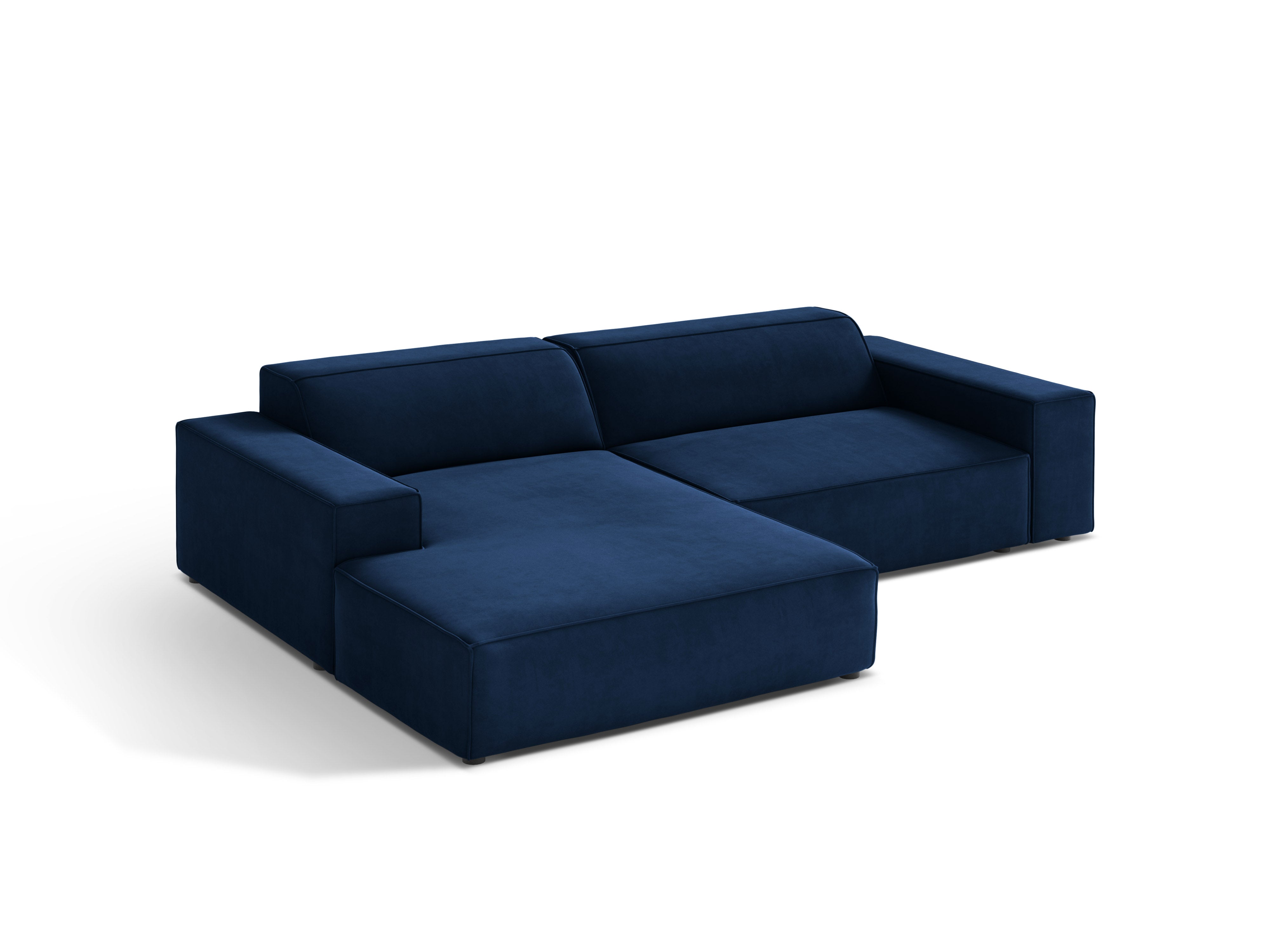 Driepersoons linkszijdige fluwelen hoekbank JODIE in koninklijk blauw
