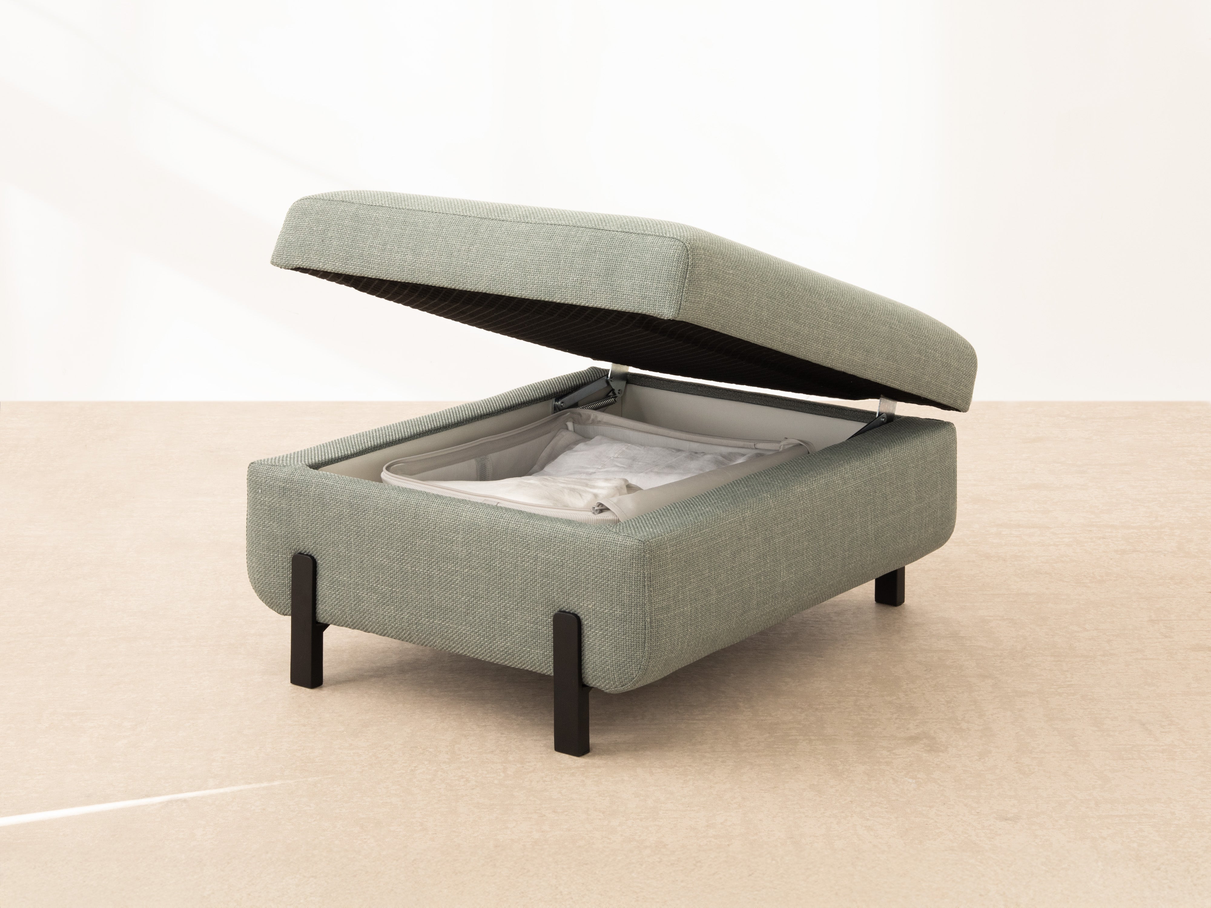 GLORIA pouf with storage blue chenille