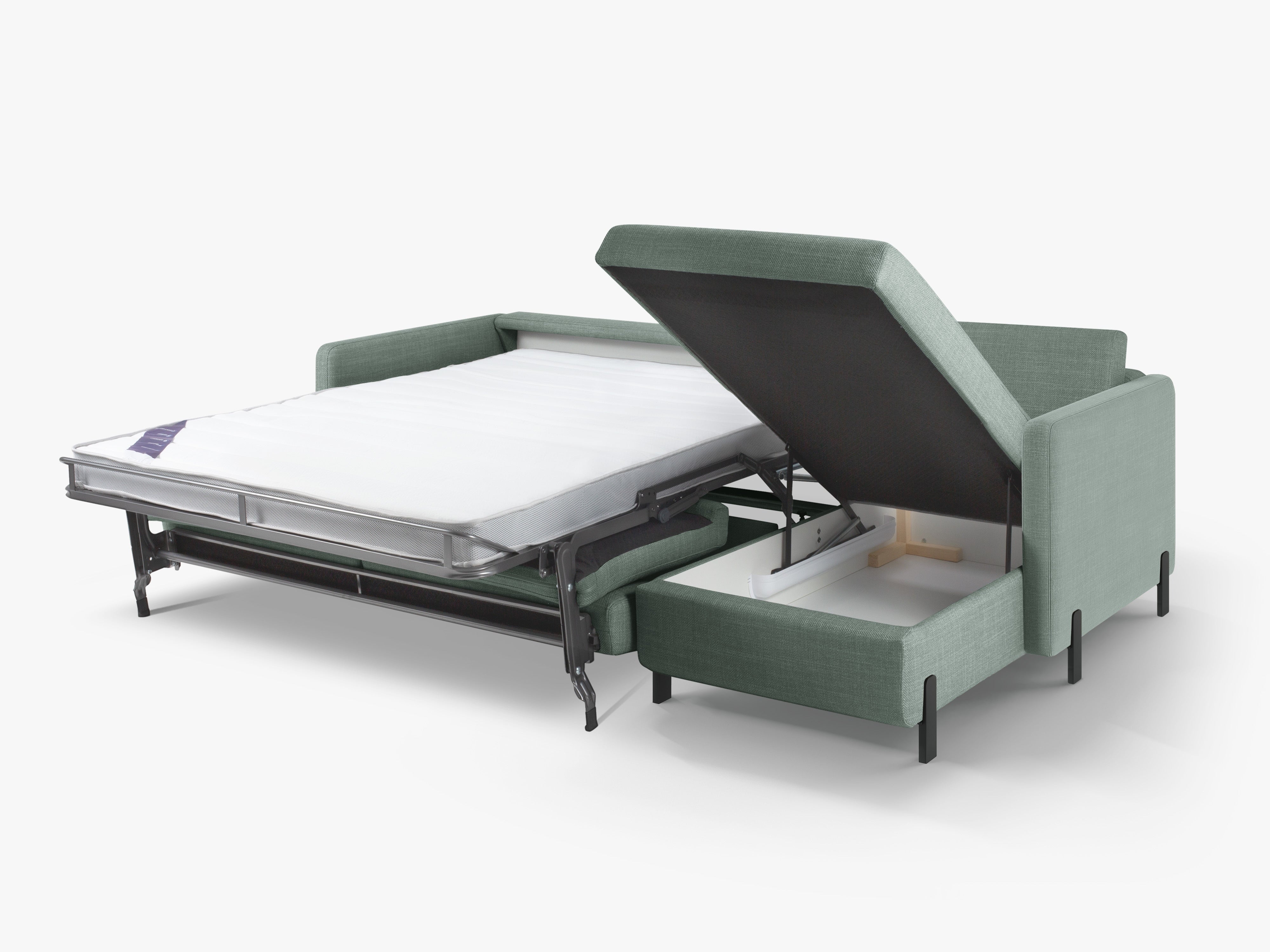 Rechtsseitige Schlafcouch GLORIA in mintgrünem Chenille